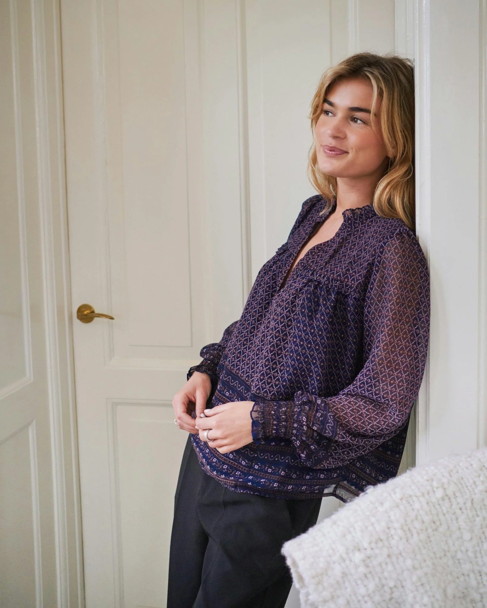 Rhia Border Pattern Blouse Navy