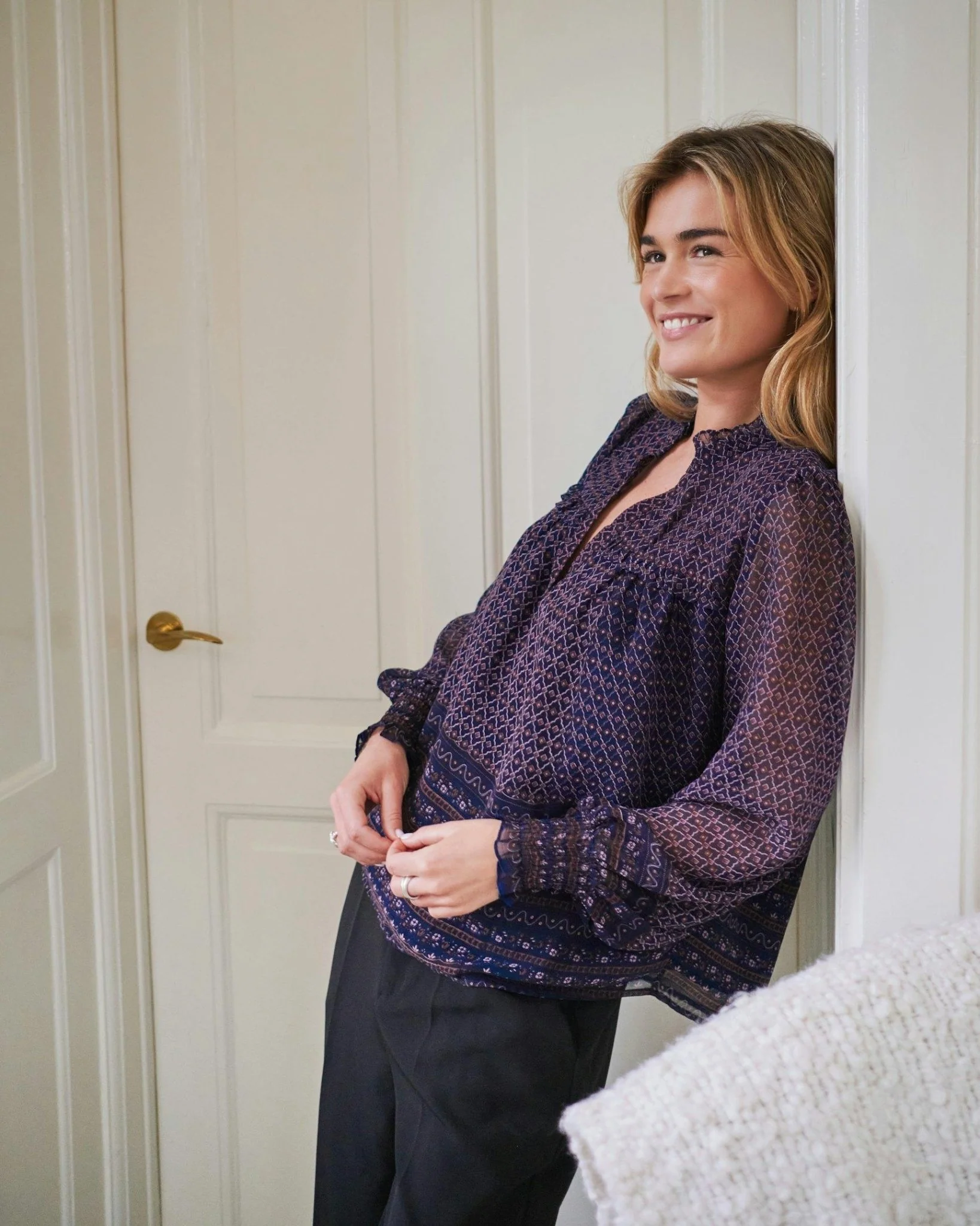 Rhia Border Pattern Blouse Navy - Image 3