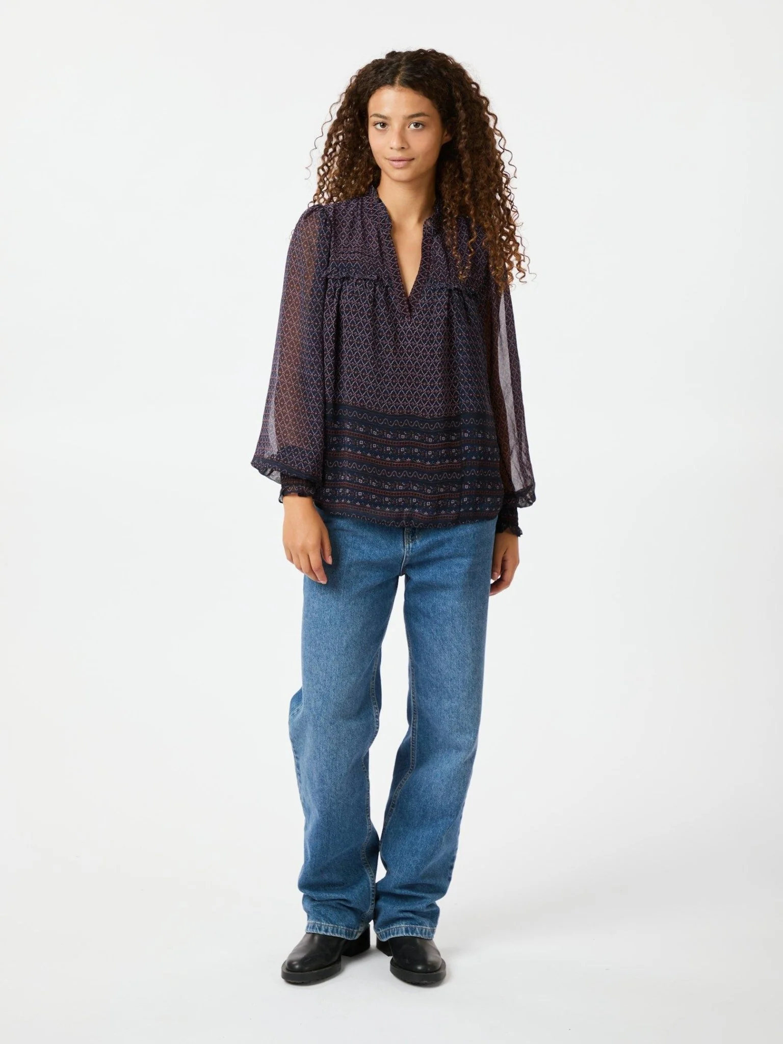 Rhia Border Pattern Blouse Navy - Image 5