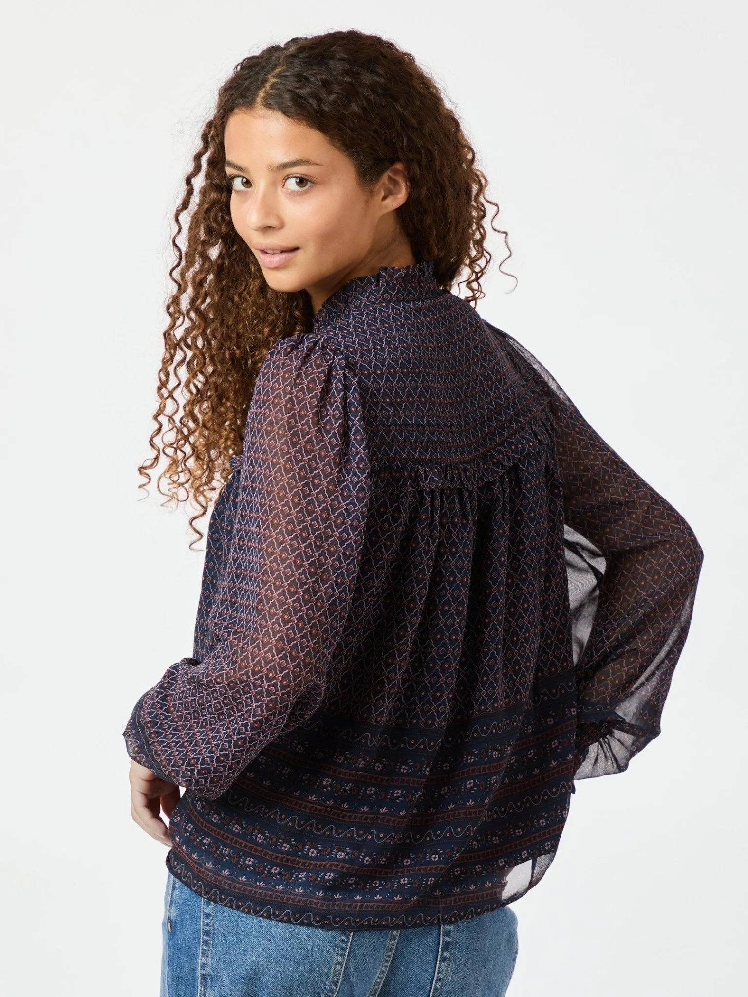 Rhia Border Pattern Blouse Navy - Image 6