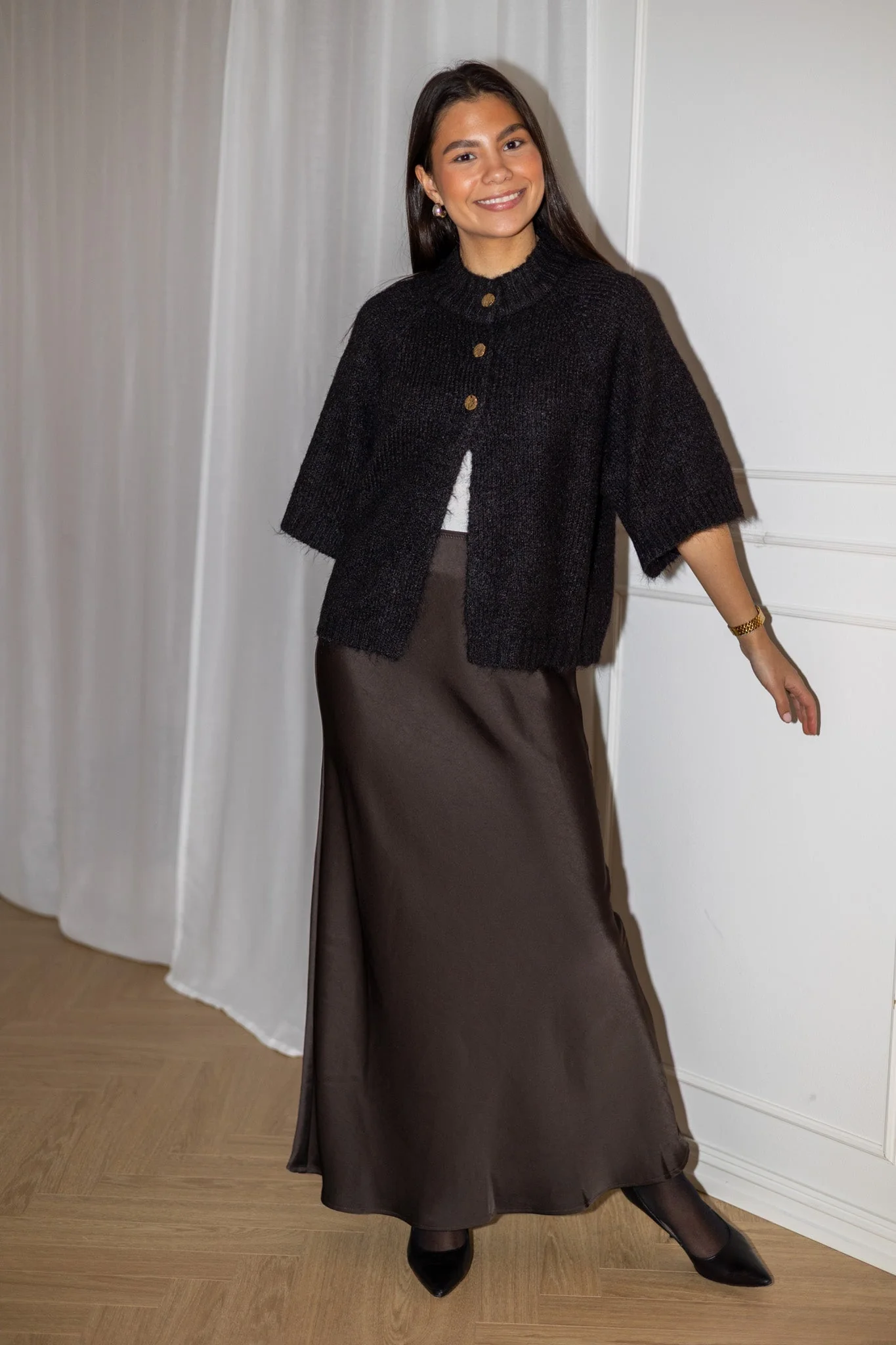 Vicky Heavy Sateen Skirt Dark Brown - Image 6