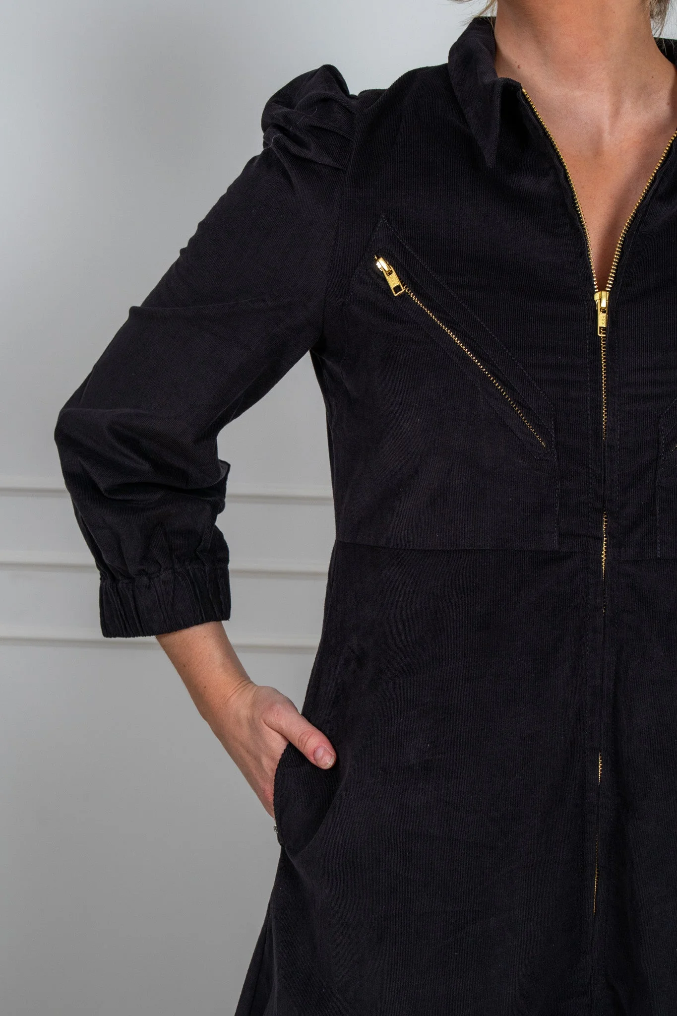 Baby Cord Collared Dress Black - Image 9