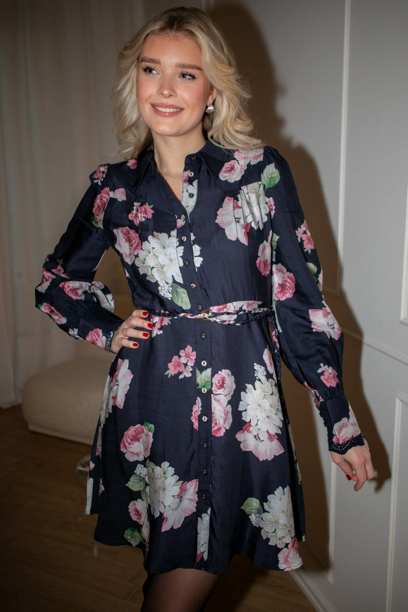 Striped Shirt Dress Midnight Bouquet - Image 4