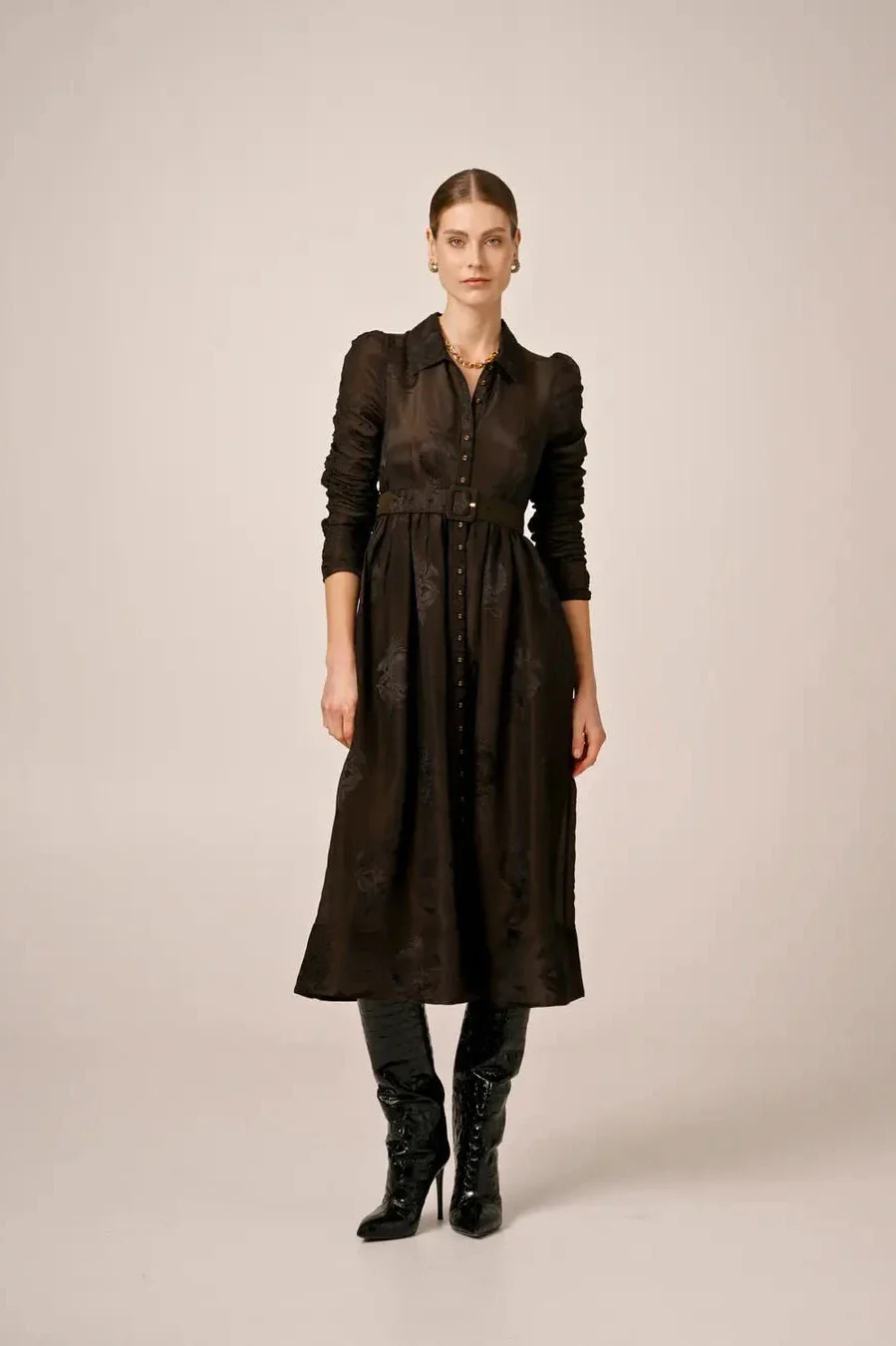 Jacquard Midi Dress Black - Image 4