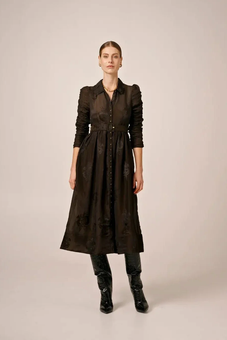 Jacquard Midi Dress Black - Image 5