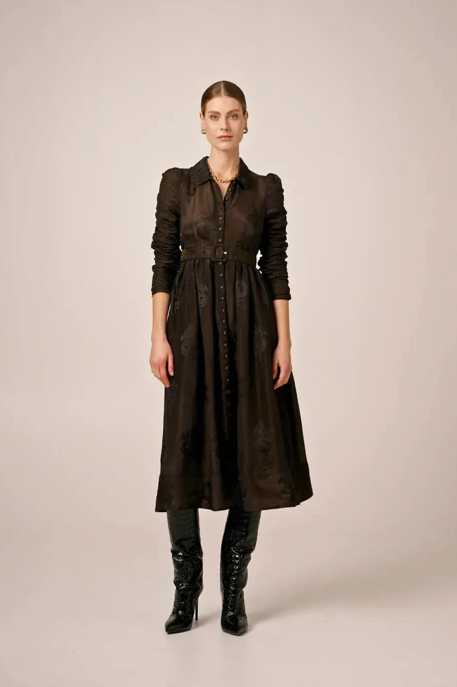 Jacquard Midi Dress Black - Image 7