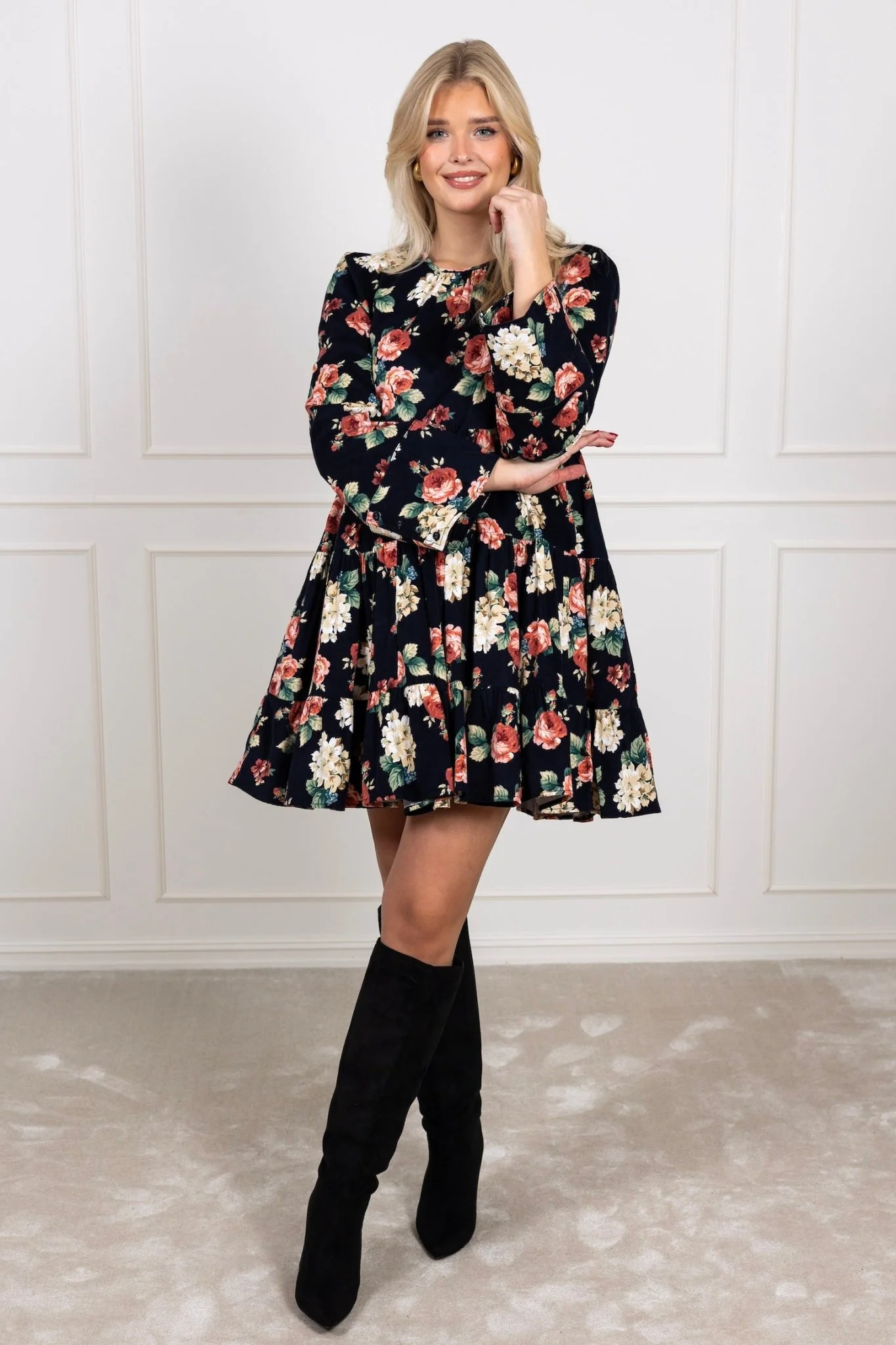 Baby Cord Shift Dress Midnight Roses - Image 3