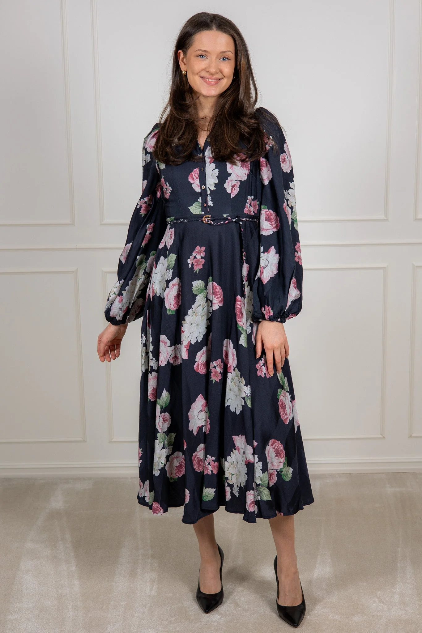 Striped Collared Midi Dress Midnight Bouquet - Image 2