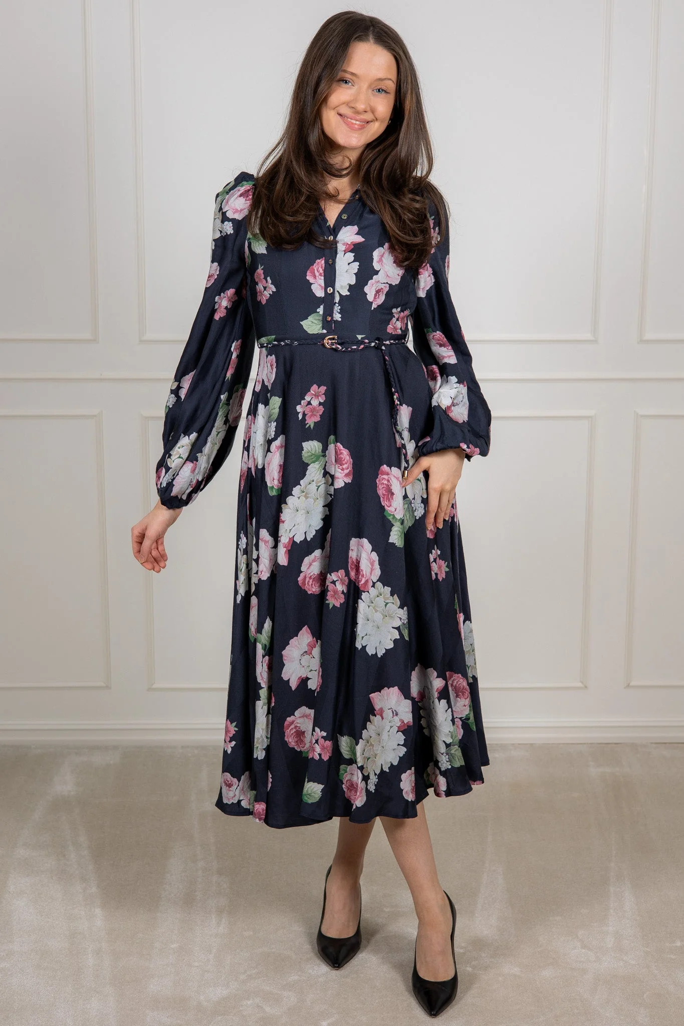 Striped Collared Midi Dress Midnight Bouquet - Image 3