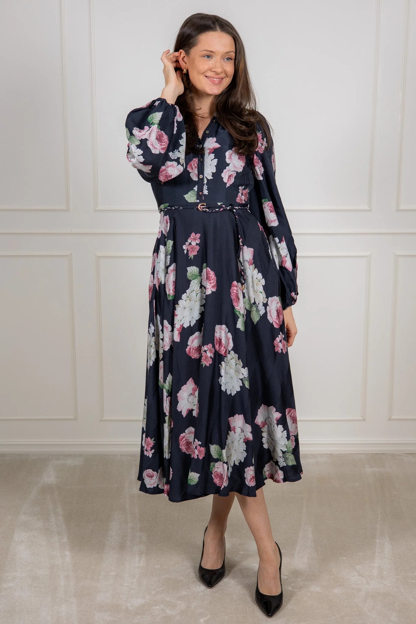 Striped Collared Midi Dress Midnight Bouquet - Image 4