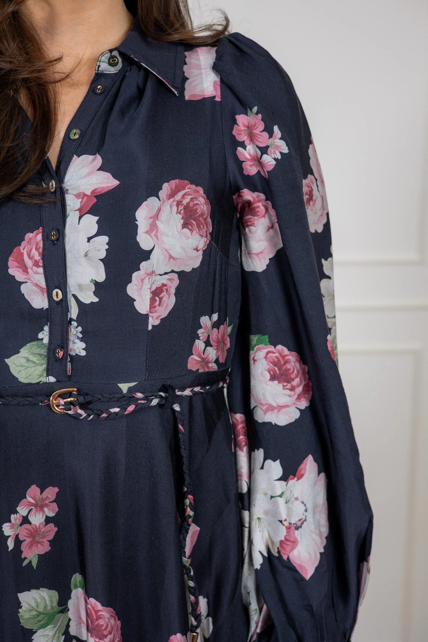 Striped Collared Midi Dress Midnight Bouquet - Image 6