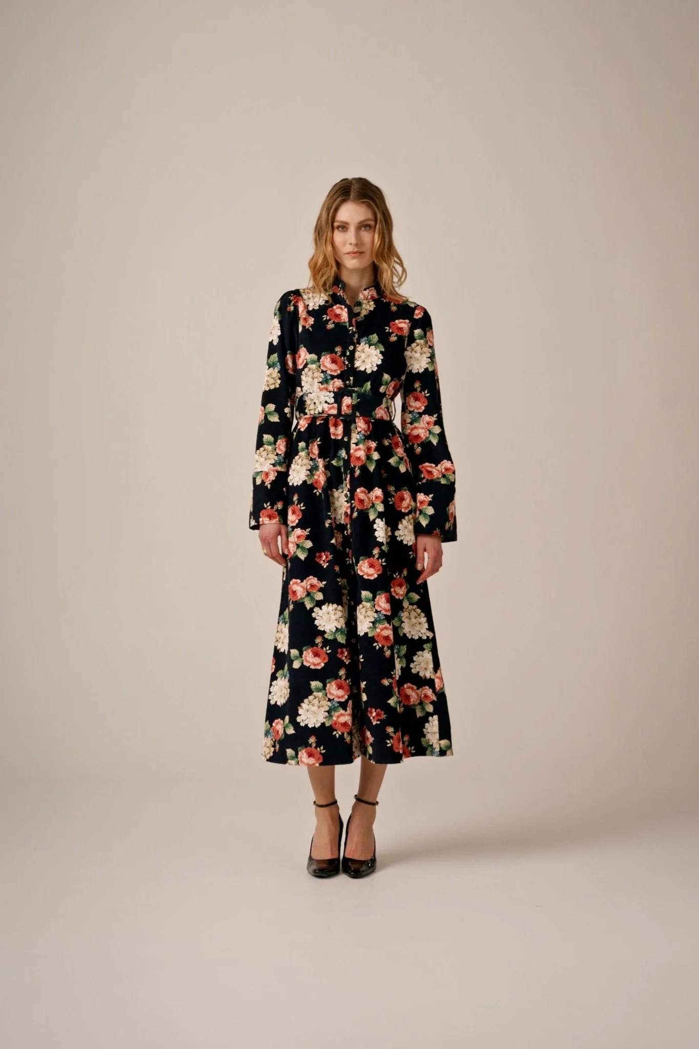 Baby Cord Belt Dress Midnight Roses - Image 9