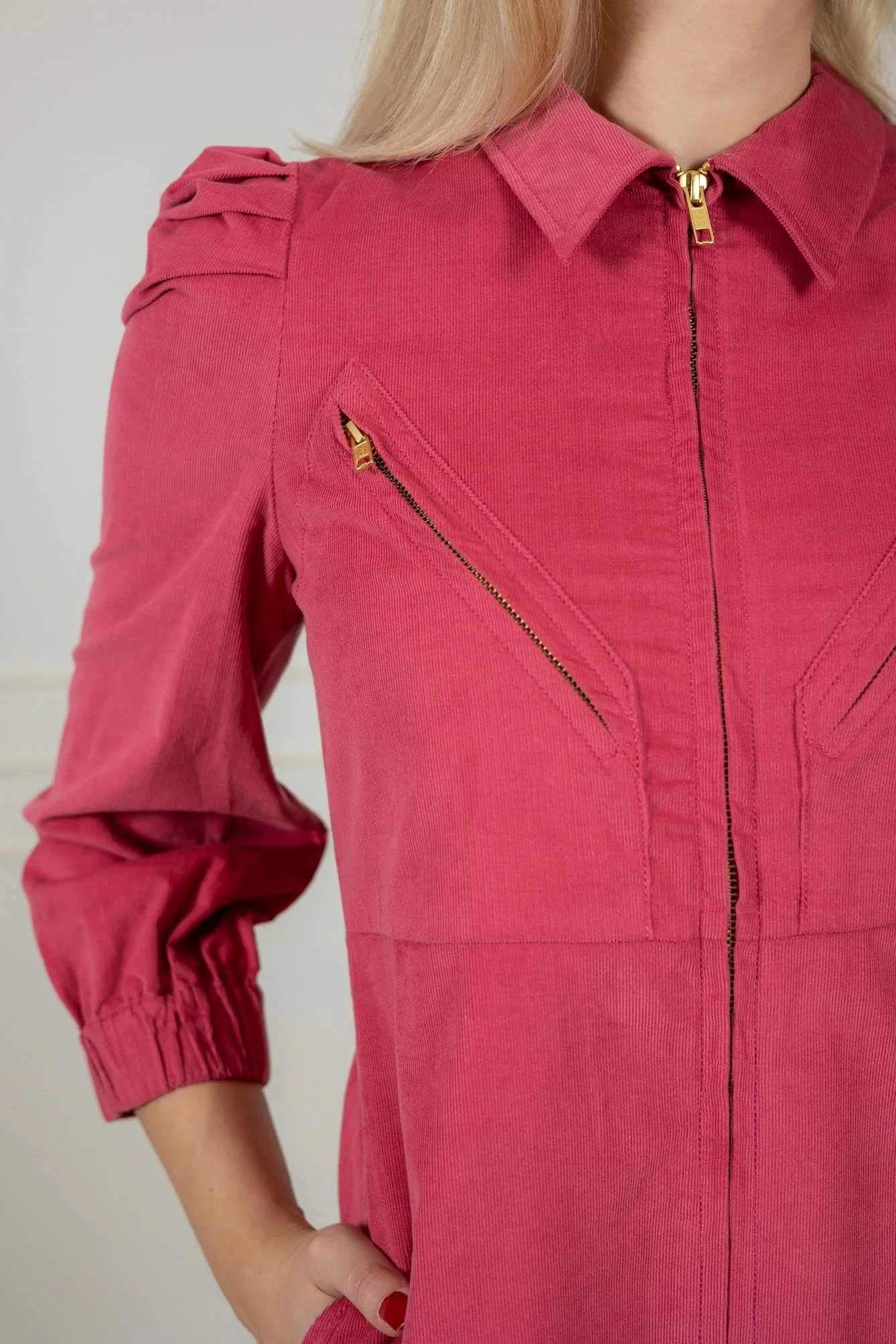 Baby Cord Collared Dress Raspberry - Image 4