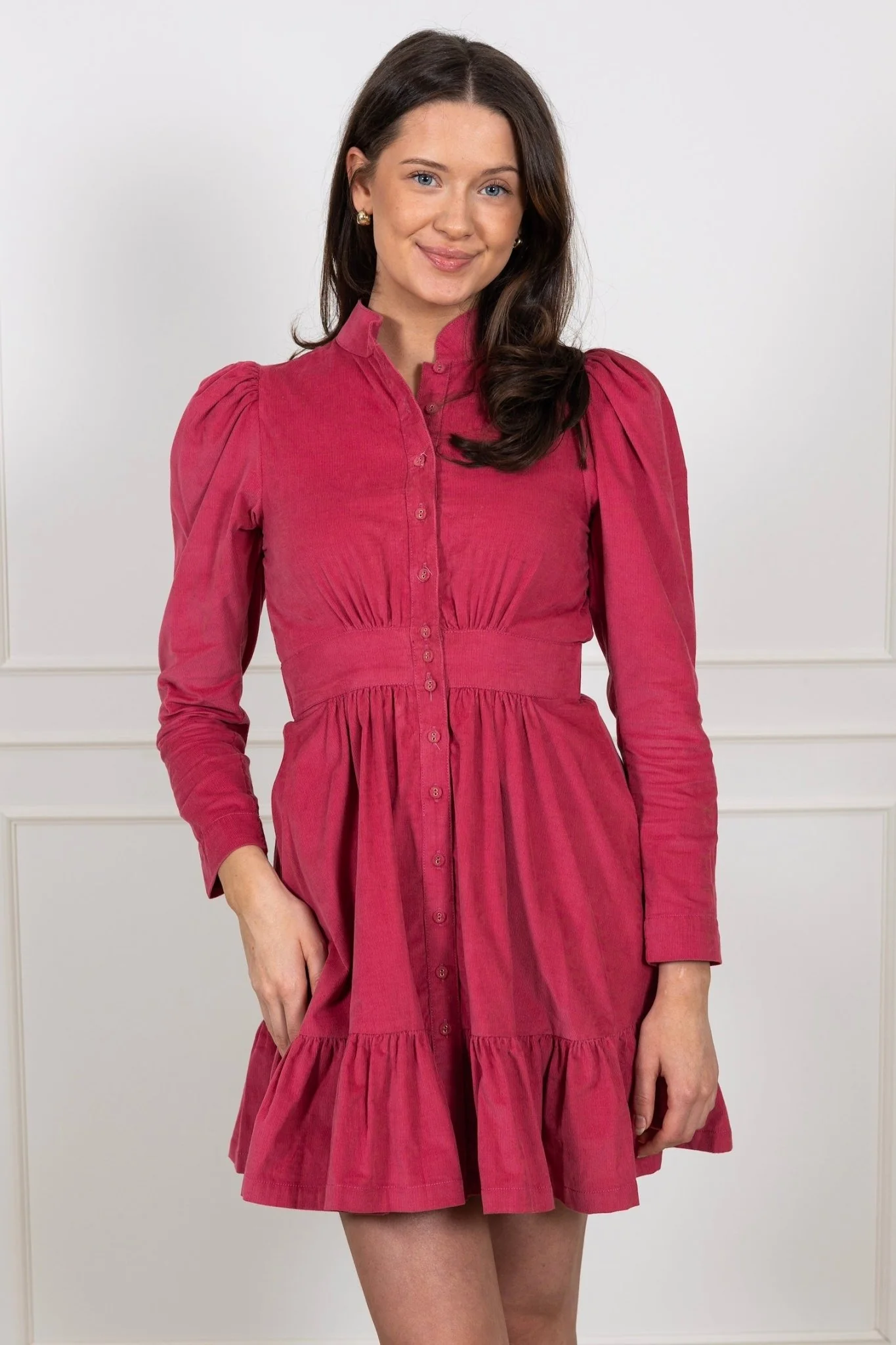 Baby Cord Mini Dress Raspberry - Image 2