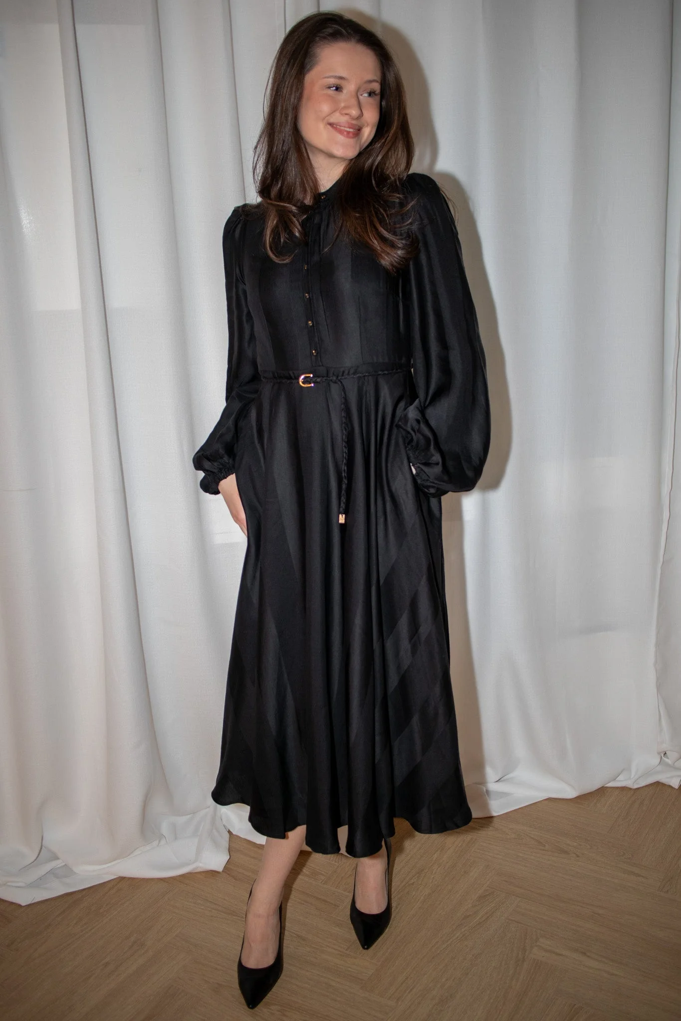 Striped Collared Midi Dress Black - Image 3