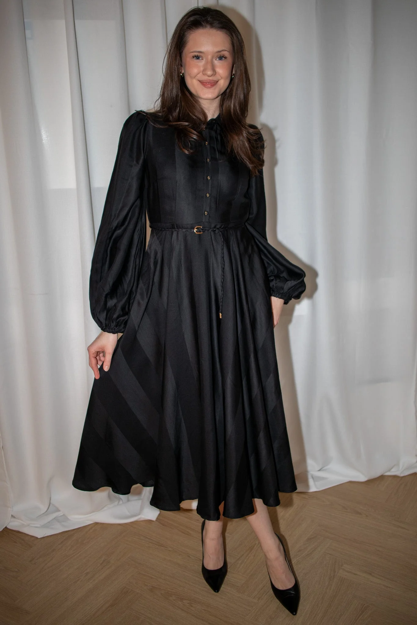 Striped Collared Midi Dress Black - Image 4
