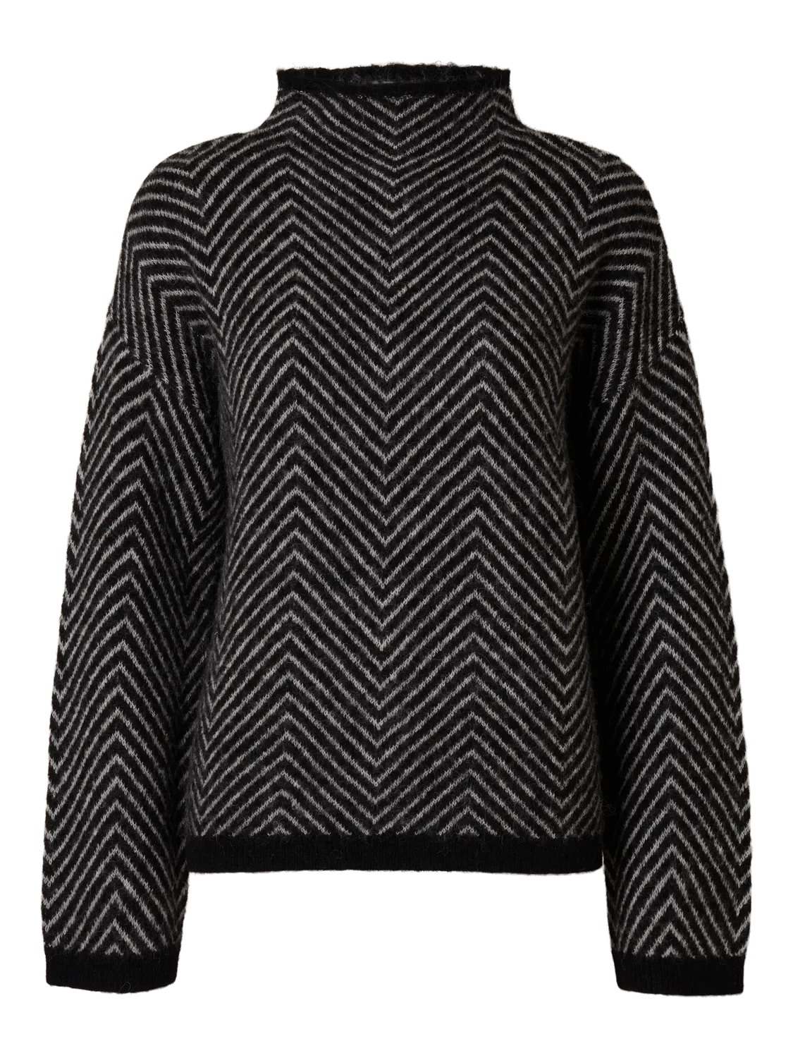 Lulu Ls Herringbone Knit High Neck Black Birch - Image 2