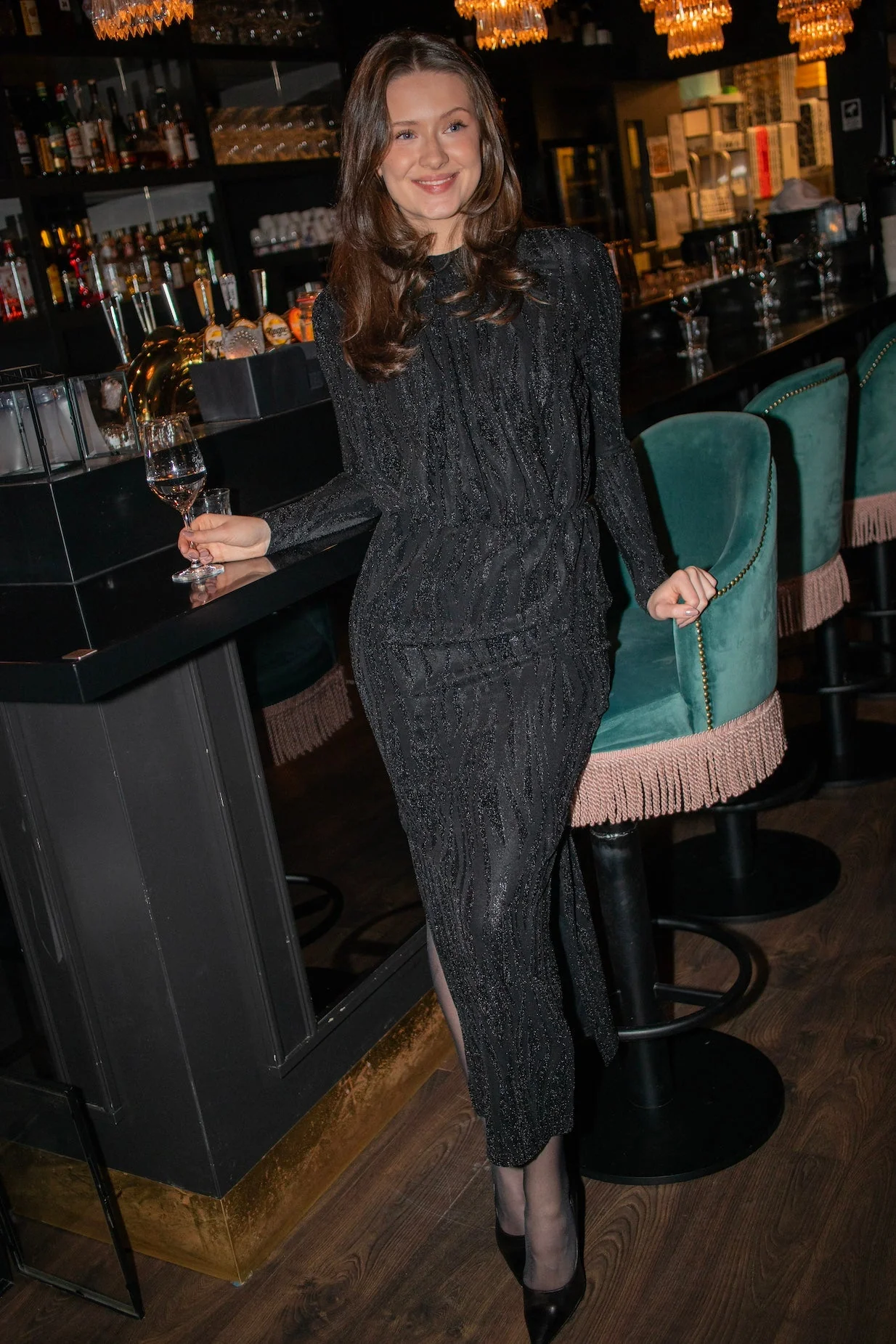 Yasyen Ls Long Dress Black Lurex