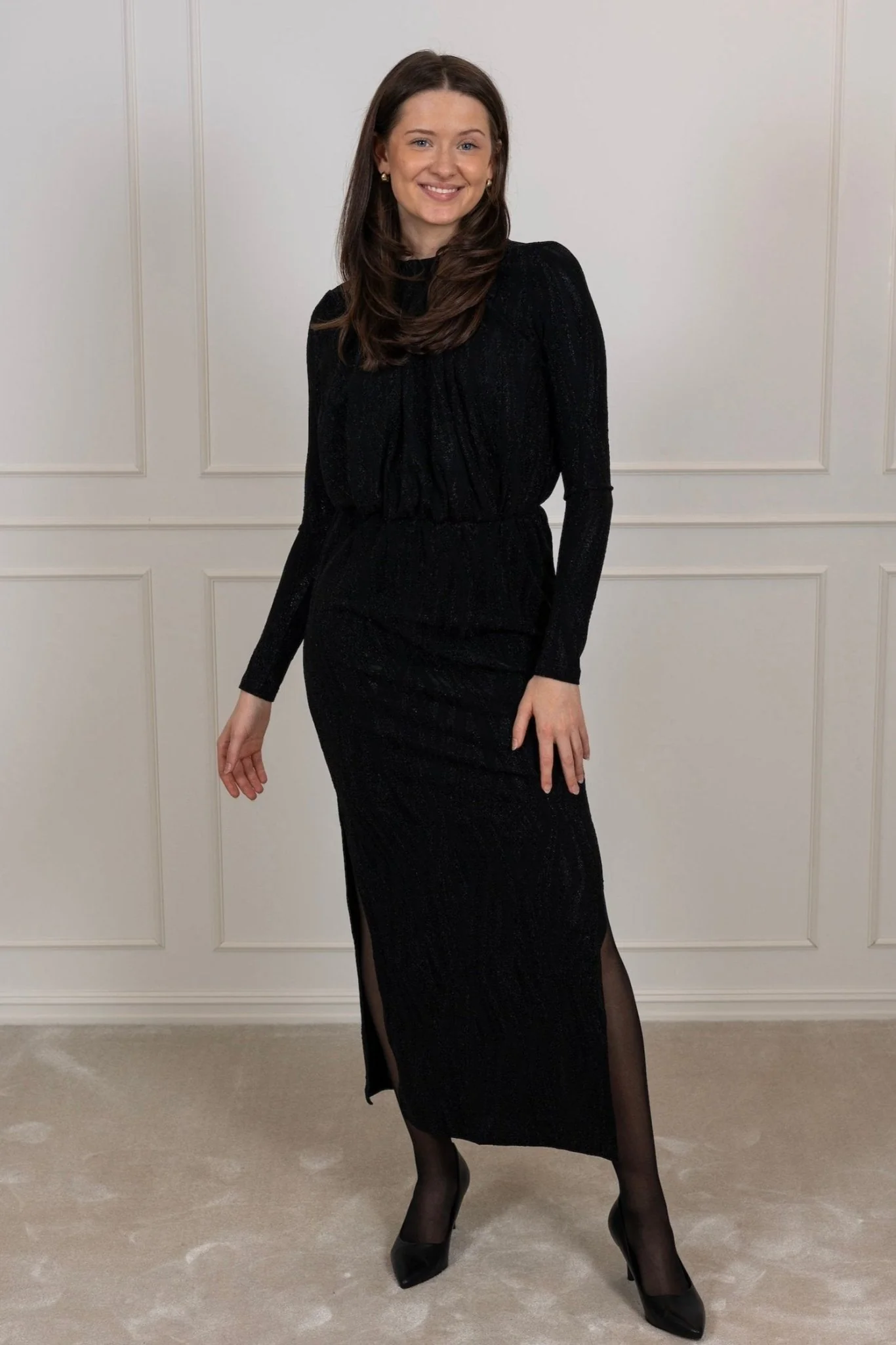 Yasyen Ls Long Dress Black Lurex - Image 5