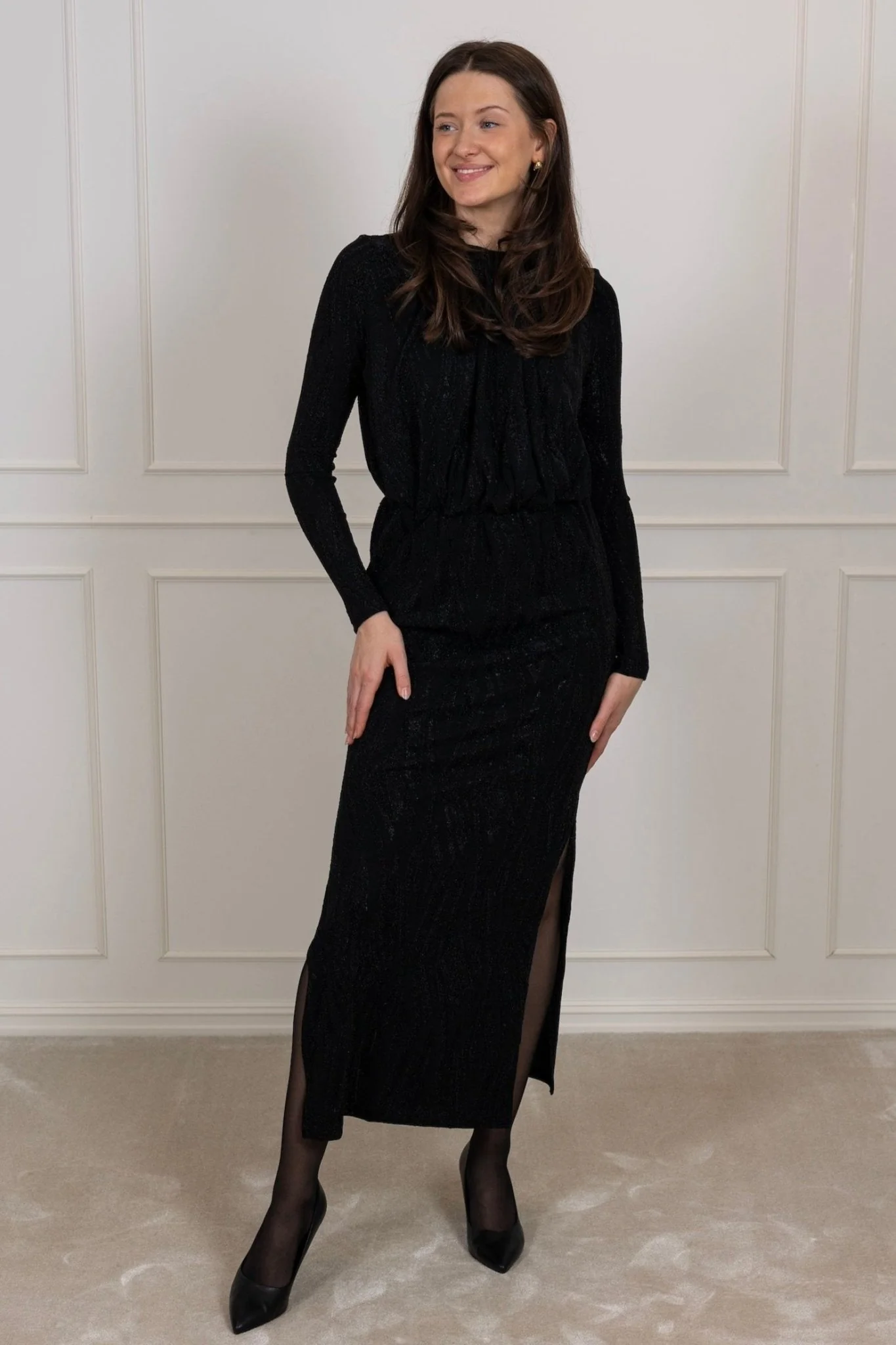 Yasyen Ls Long Dress Black Lurex - Image 8