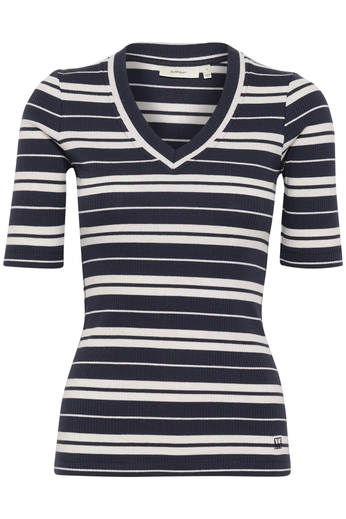 Dagnaiw Striped V T-Shirt Small/Big Stripe Marine Blue - Image 2