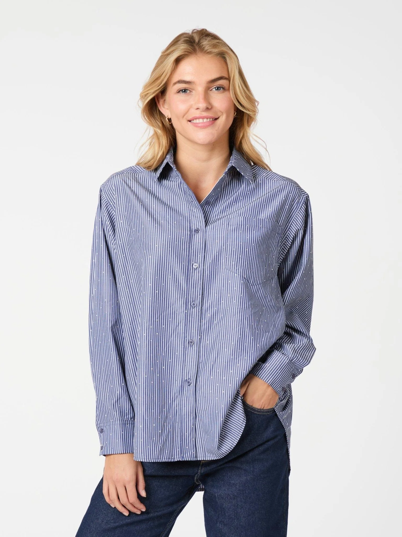 Dalma B Stripe Stone Shirt Dark Blue - Image 3