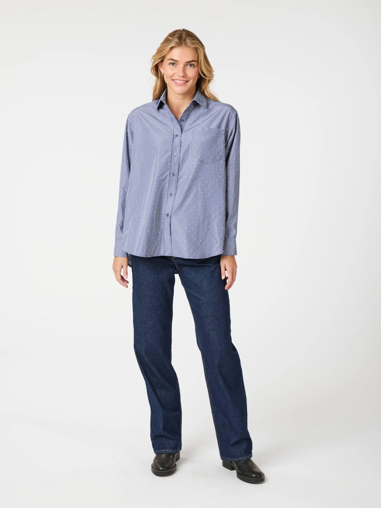 Dalma B Stripe Stone Shirt Dark Blue - Image 4