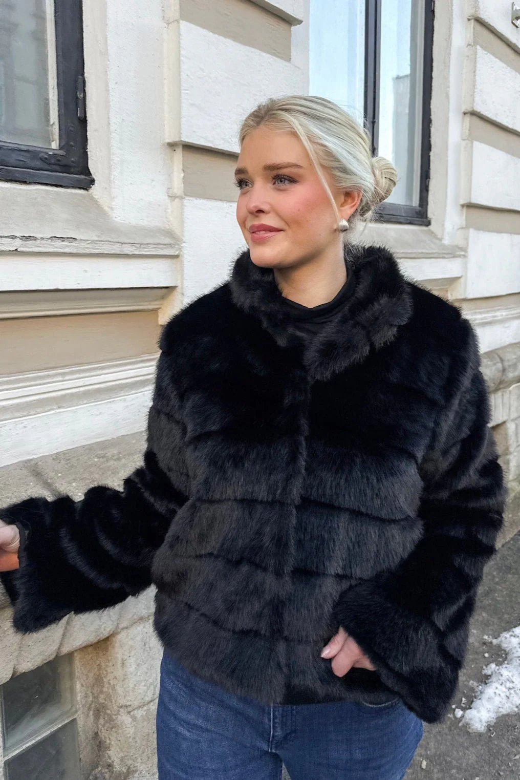 Kahlia Shaved Faux Fur Coat Black - Image 5