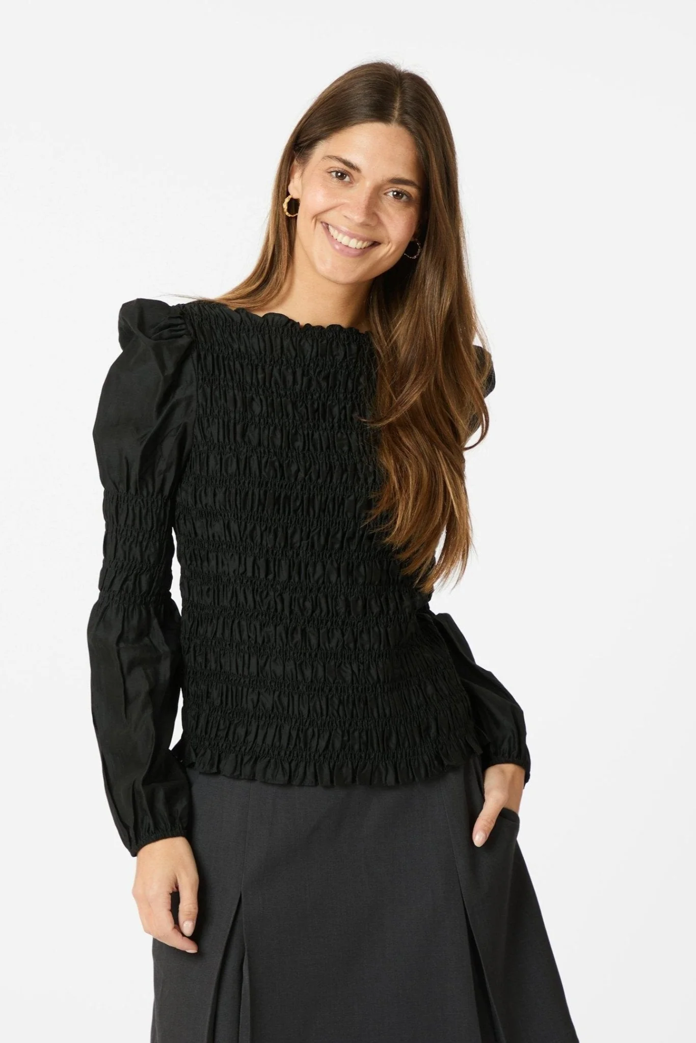 Polka Smock Shirt Black - Image 6