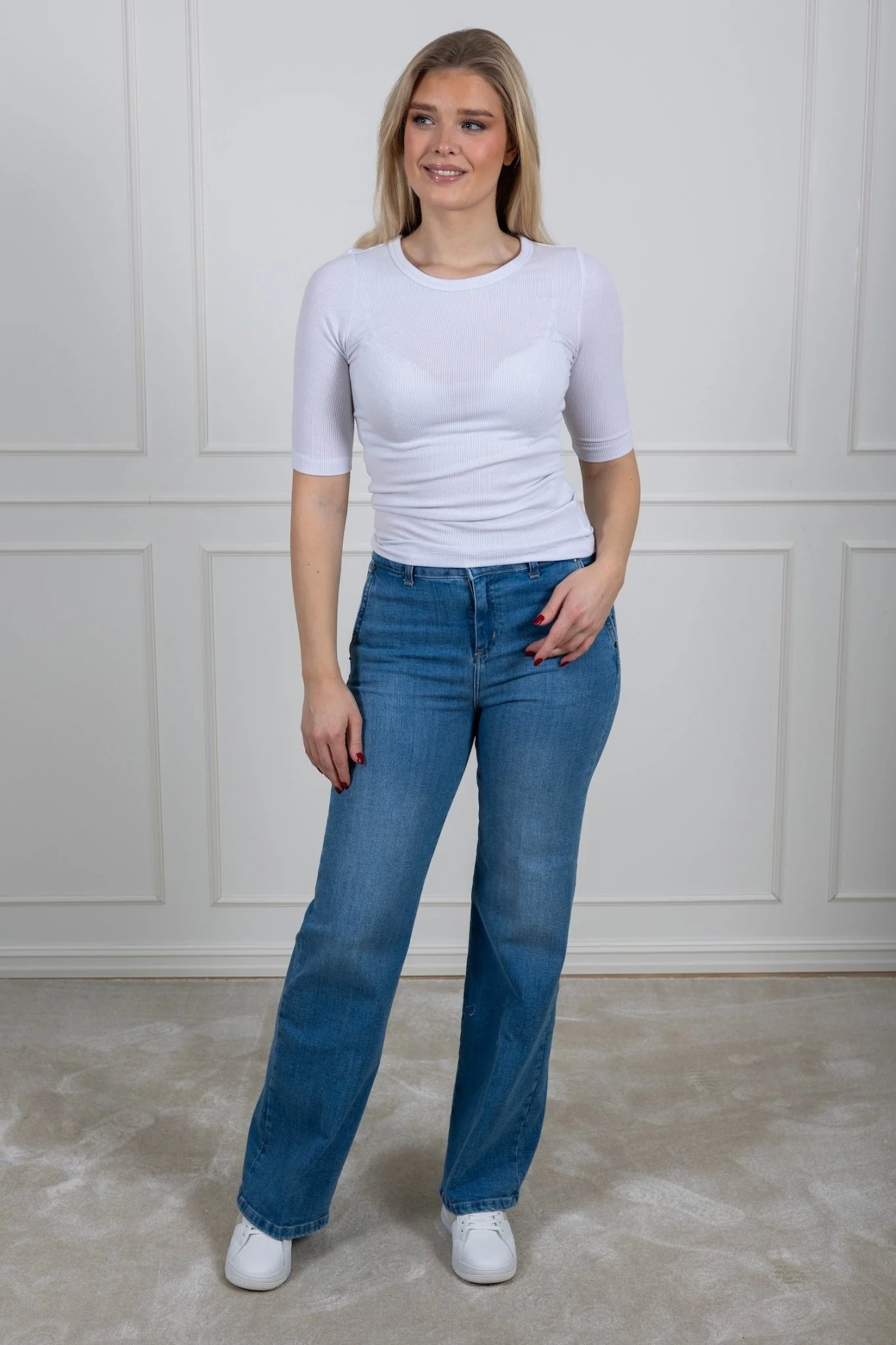 Dianna 2/4 O-Neck Top Bright White - Image 3