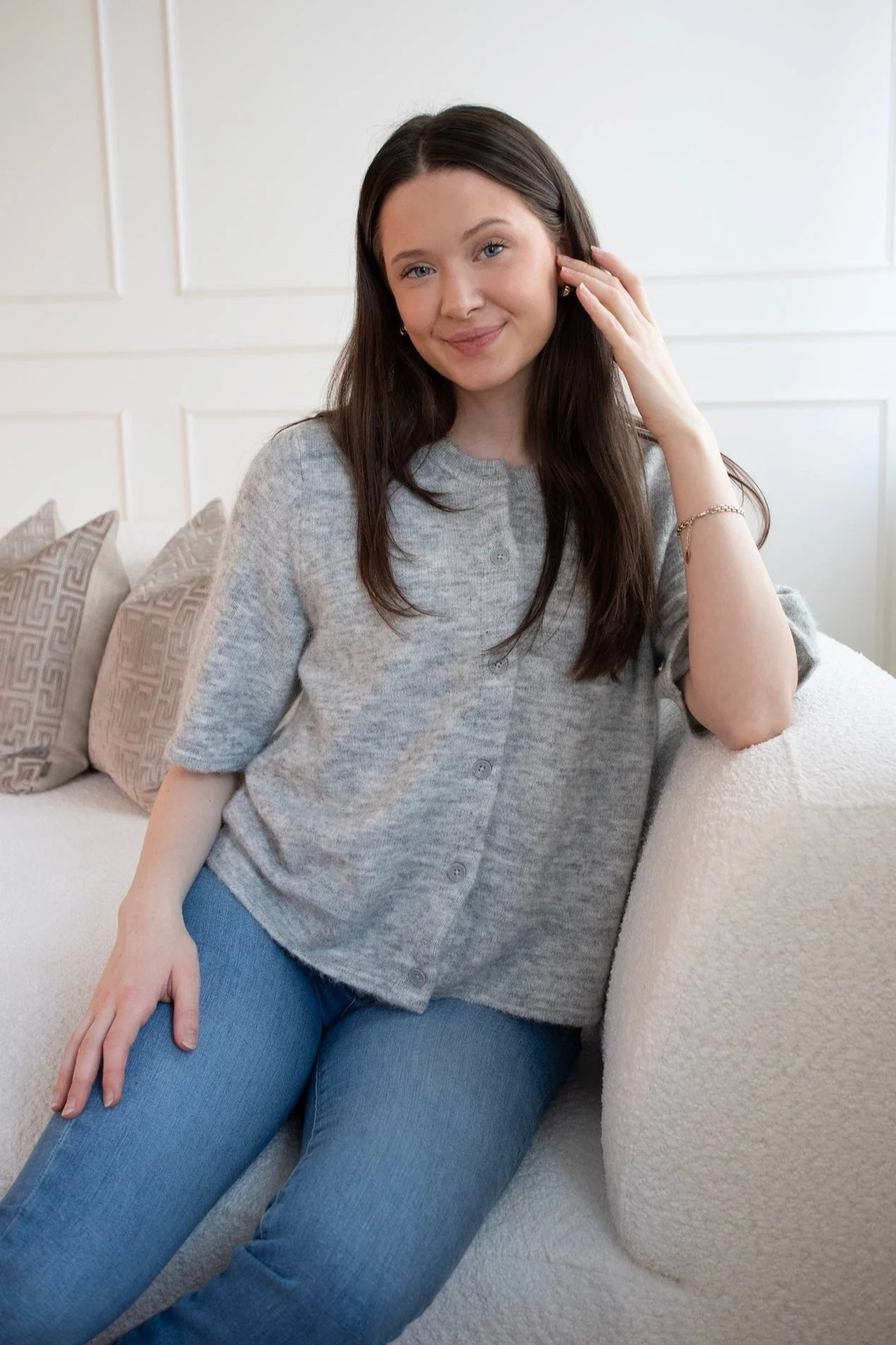 Lulu 2/4 Knit Cardigan Light Grey Melange - Image 2