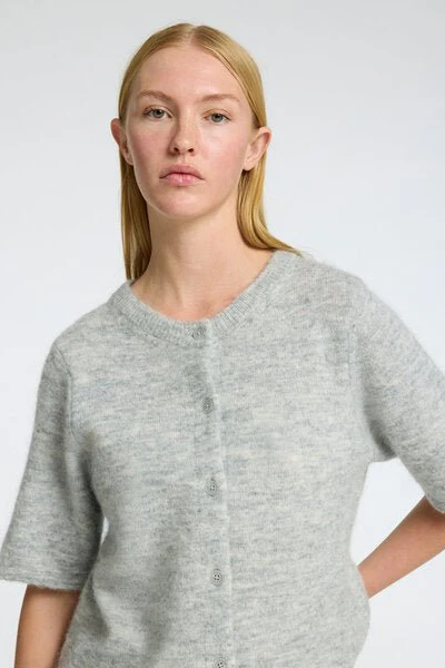 Lulu 2/4 Knit Cardigan Light Grey Melange - Image 4
