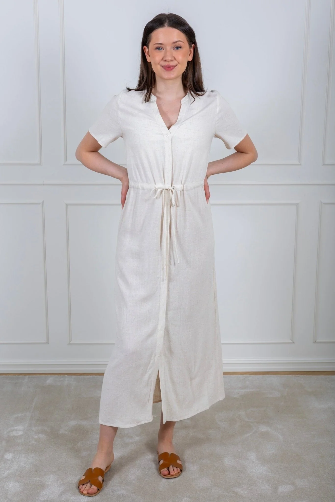 Viva-Damina Ss Ankle Sun Dress Sandshell - Image 3