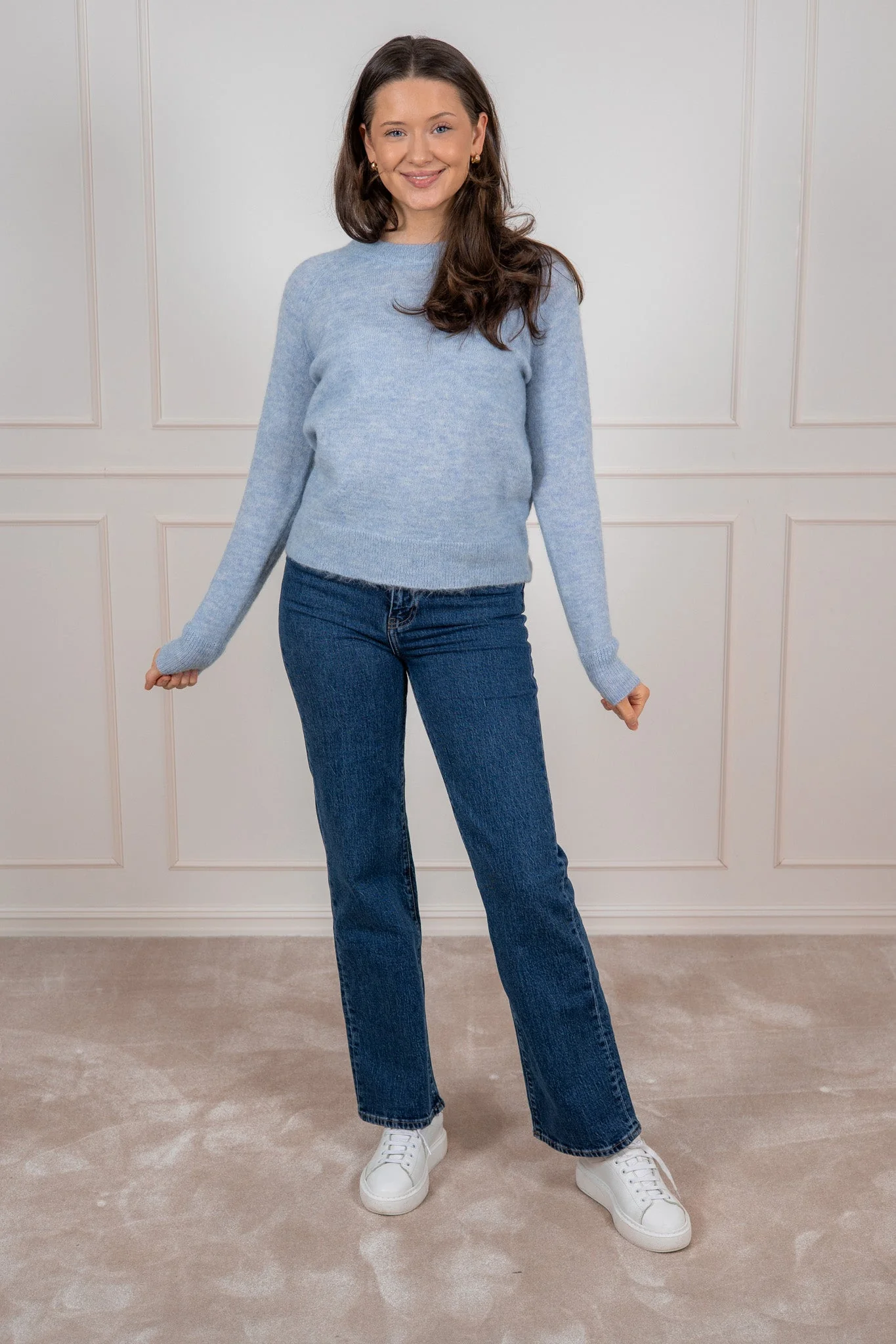 Lulu Ls Knit O-Neck Cashmere Blue Melange - Image 3