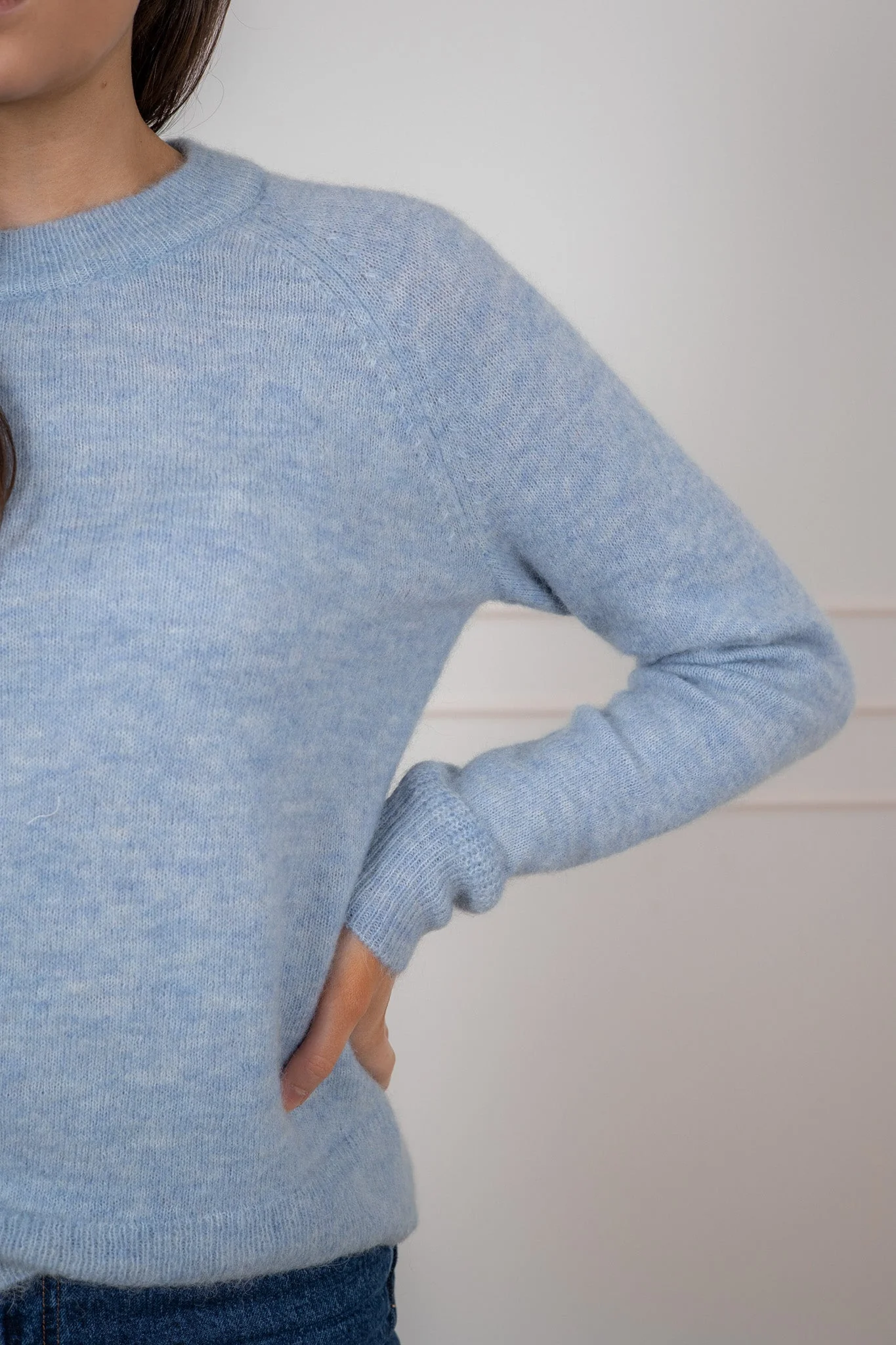 Lulu Ls Knit O-Neck Cashmere Blue Melange - Image 6