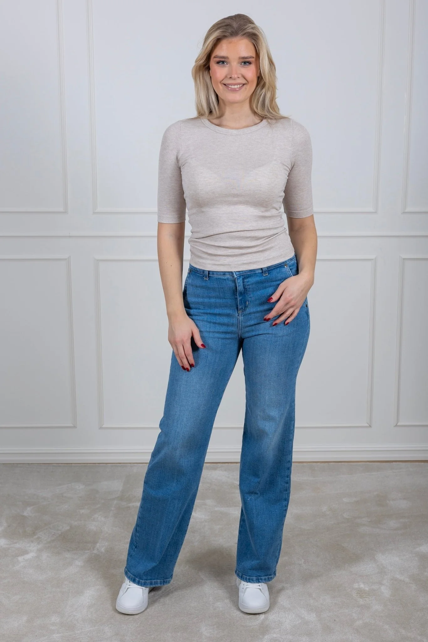 Dianna 2/4 O-Neck Top Oatmeal Melange - Image 3