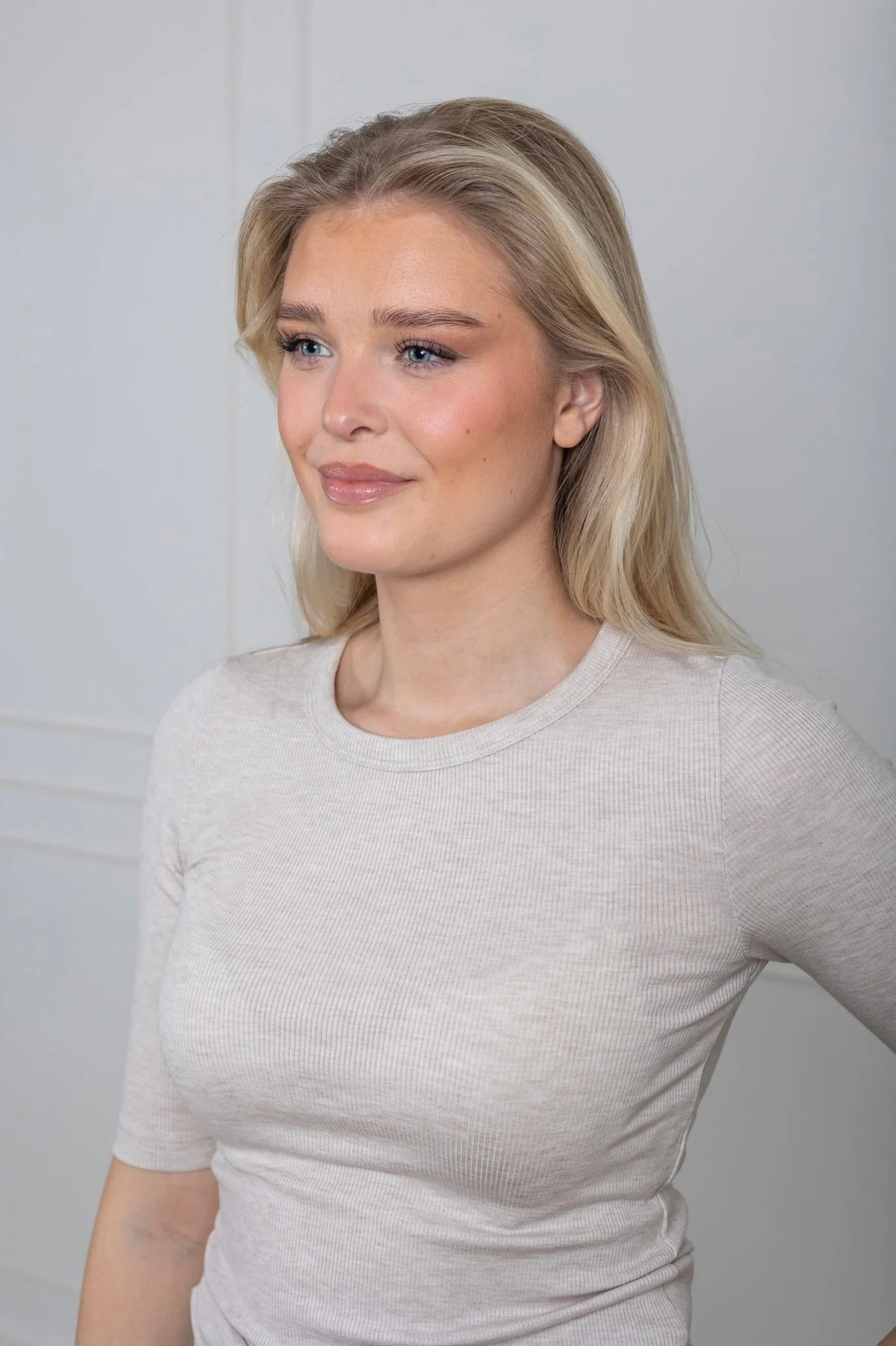 Dianna 2/4 O-Neck Top Oatmeal Melange - Image 4