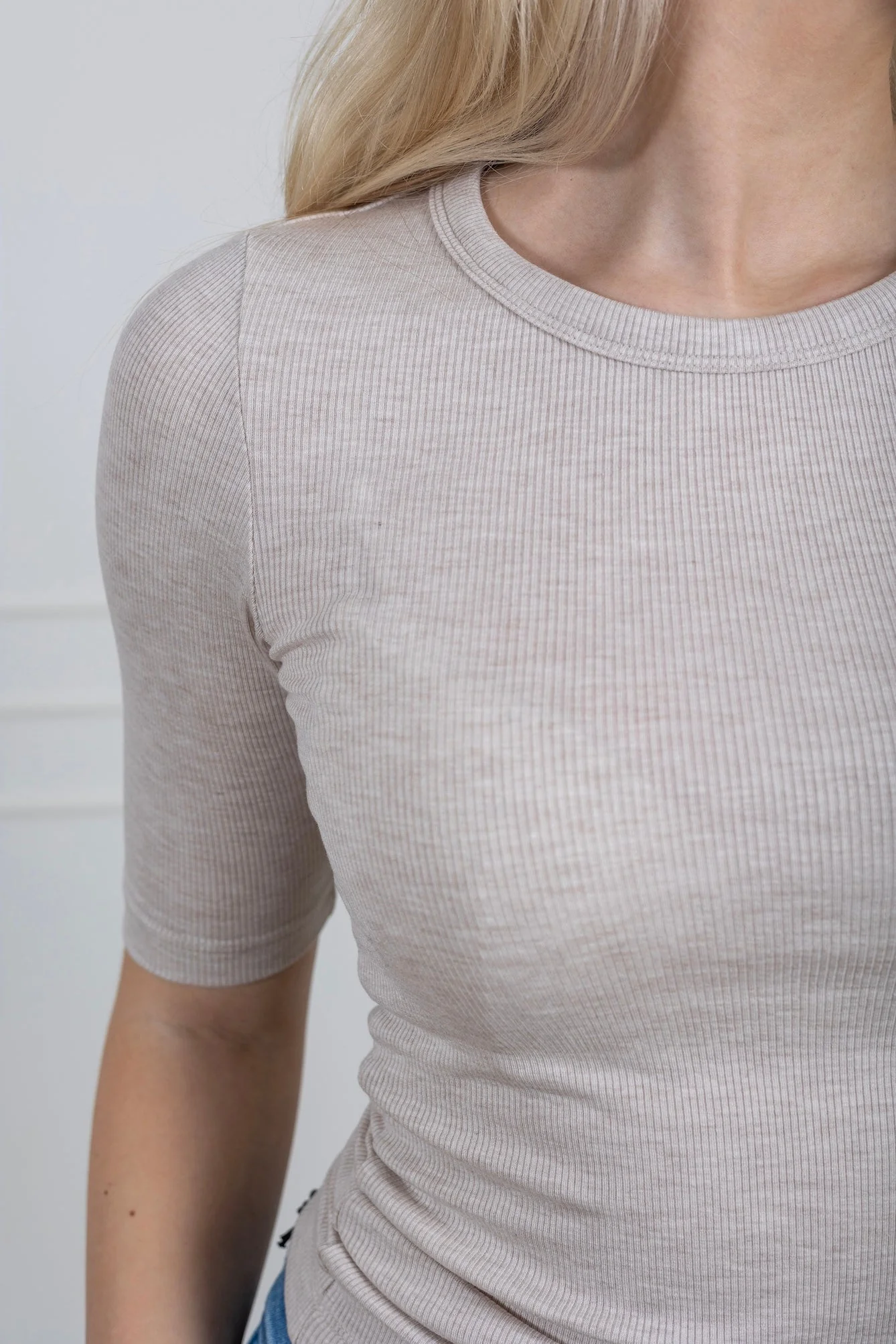 Dianna 2/4 O-Neck Top Oatmeal Melange - Image 5