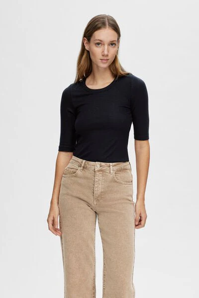 Dianna 2/4 O-Neck Top Black - Image 7