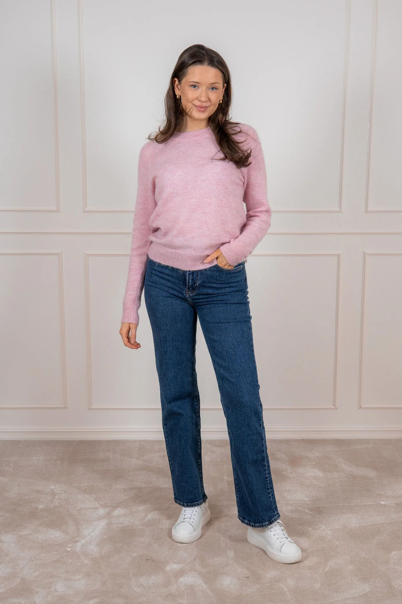 Lulu Ls Knit O-Neck Bleached Mauve Melange - Image 3