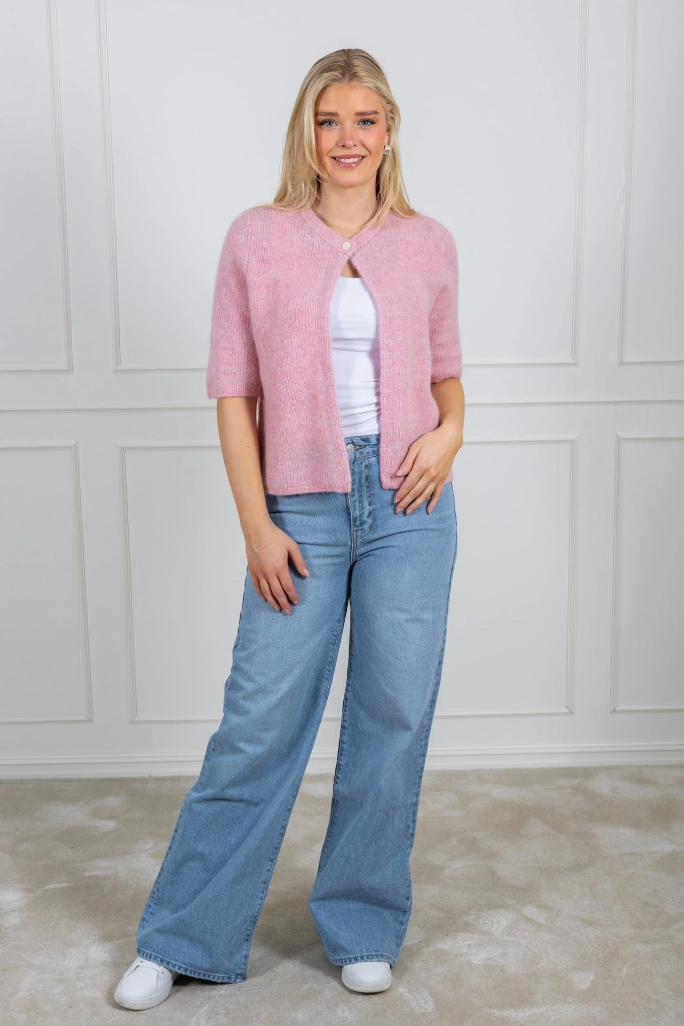 Sia Ras 2/4 Rib Knit Cardigan Bleached Mauve Melange - Image 3