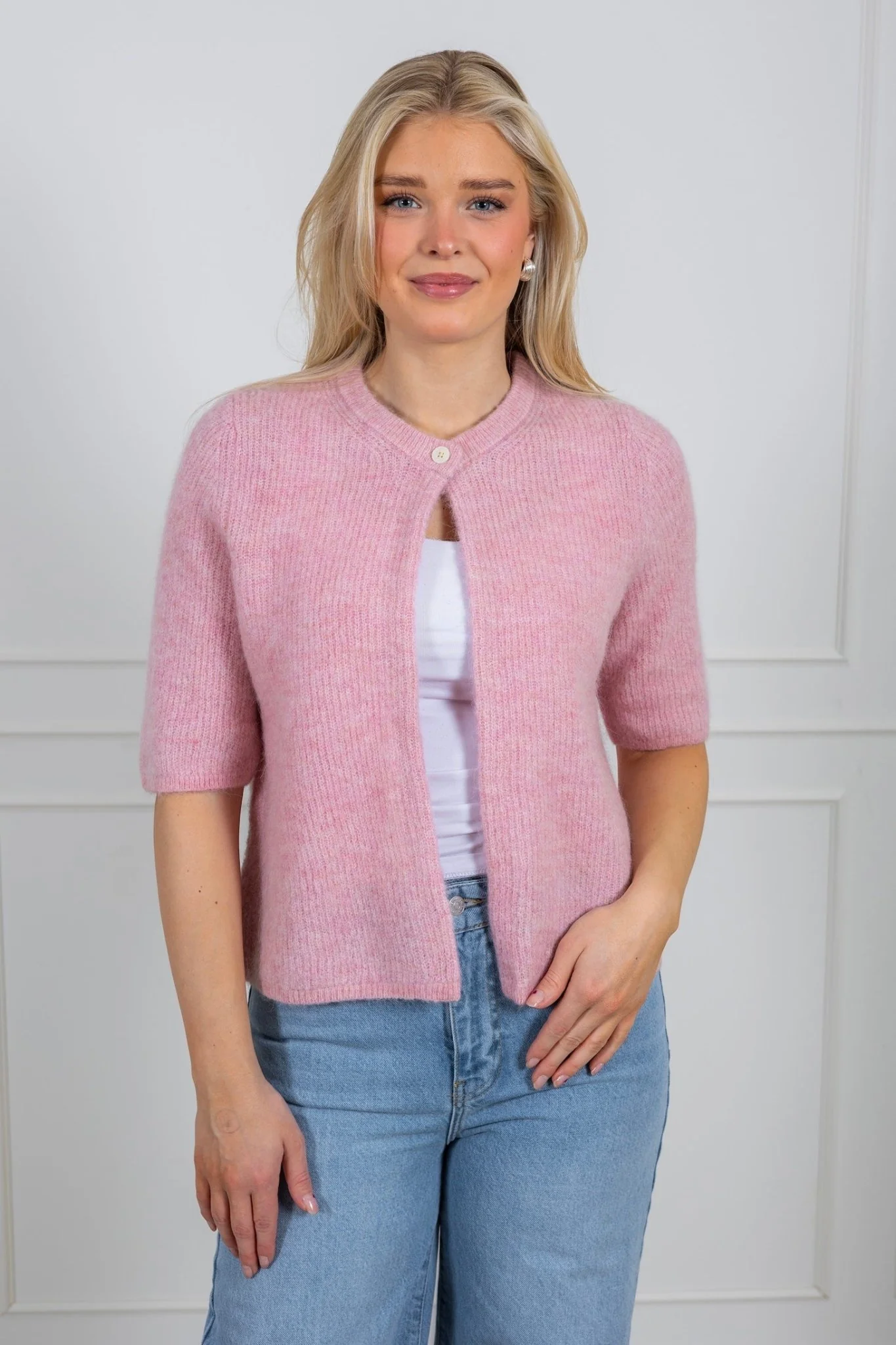 Sia Ras 2/4 Rib Knit Cardigan Bleached Mauve Melange - Image 4