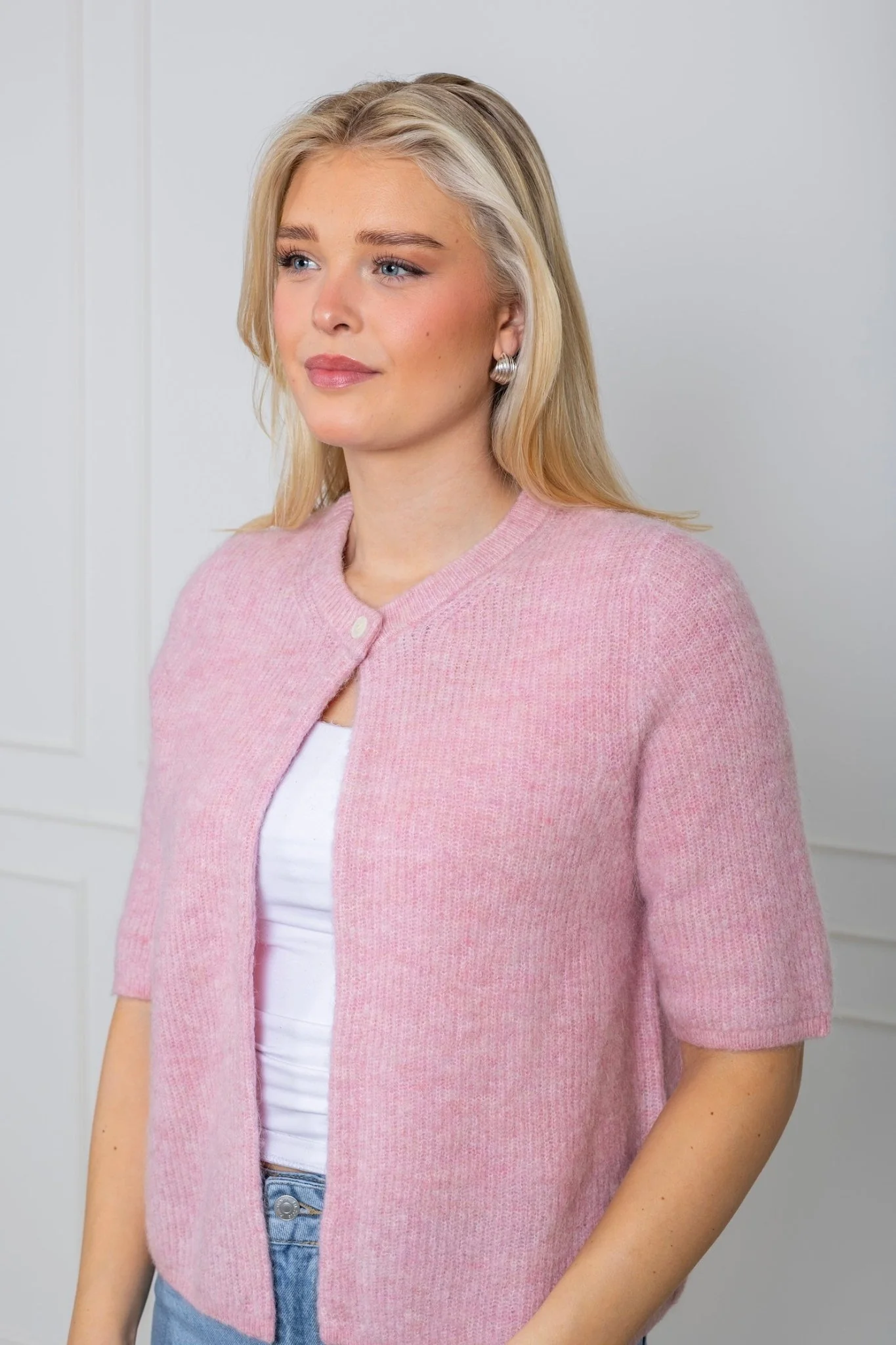 Sia Ras 2/4 Rib Knit Cardigan Bleached Mauve Melange - Image 5