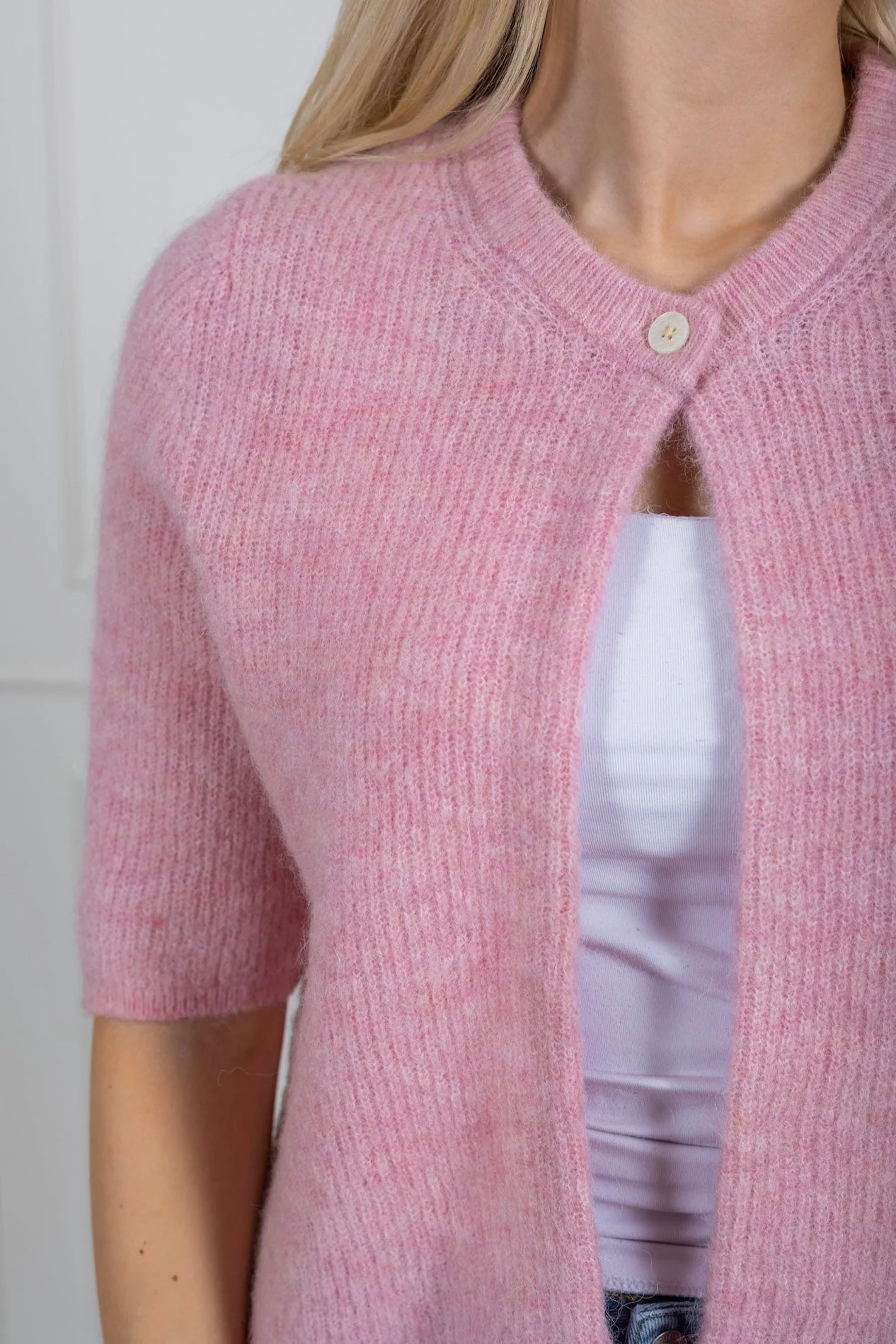 Sia Ras 2/4 Rib Knit Cardigan Bleached Mauve Melange - Image 6