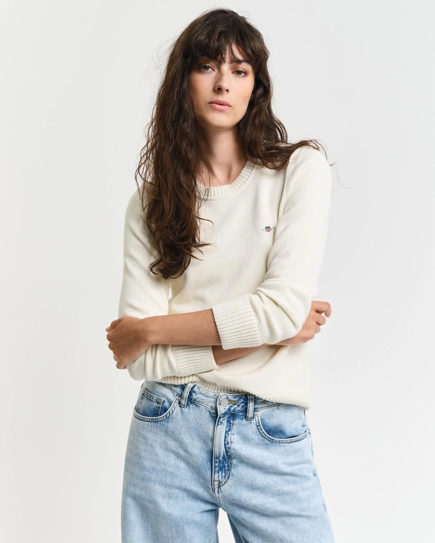 Classic Cotton Crew Neck Sweater Cream - Image 2