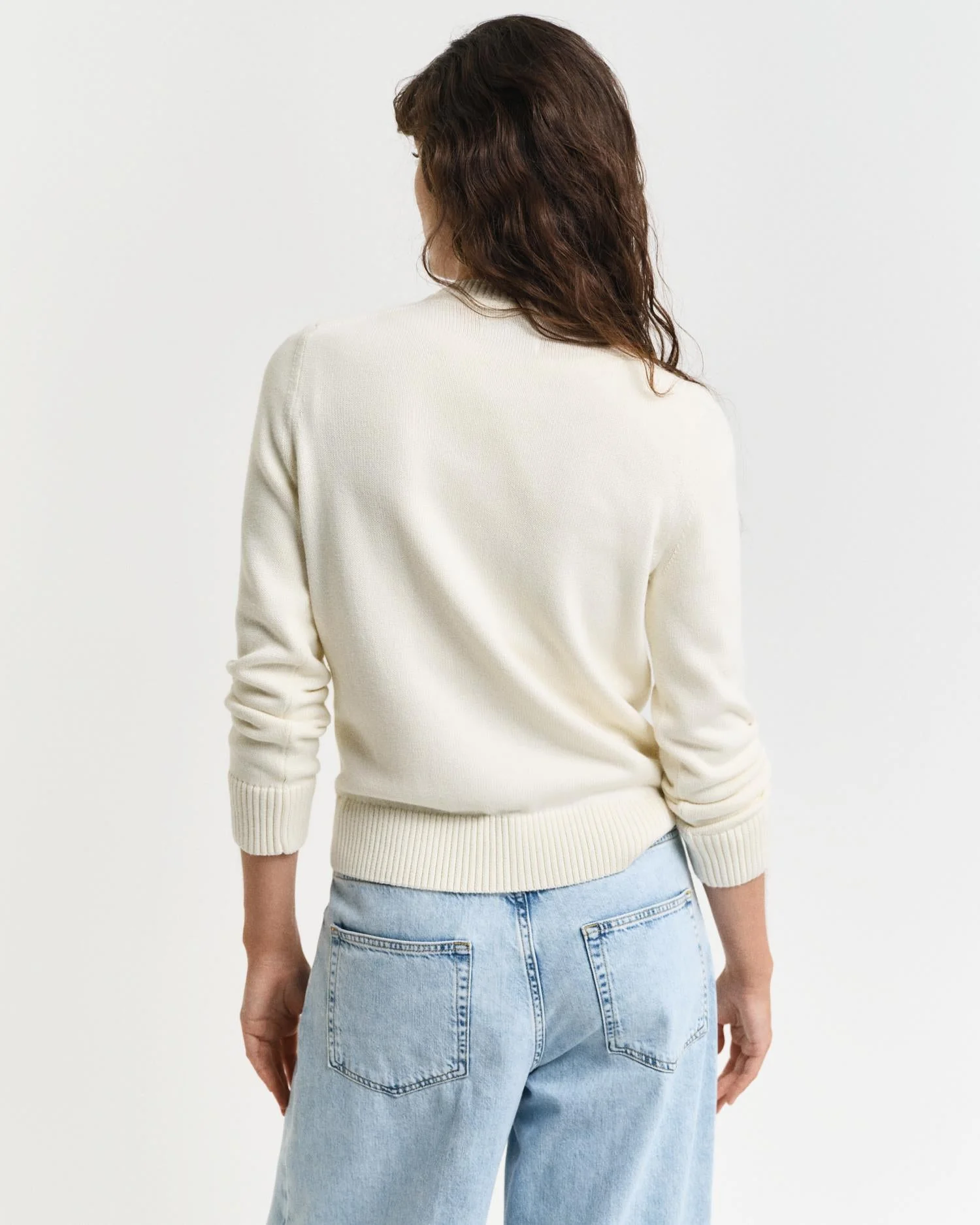 Classic Cotton Crew Neck Sweater Cream - Image 5