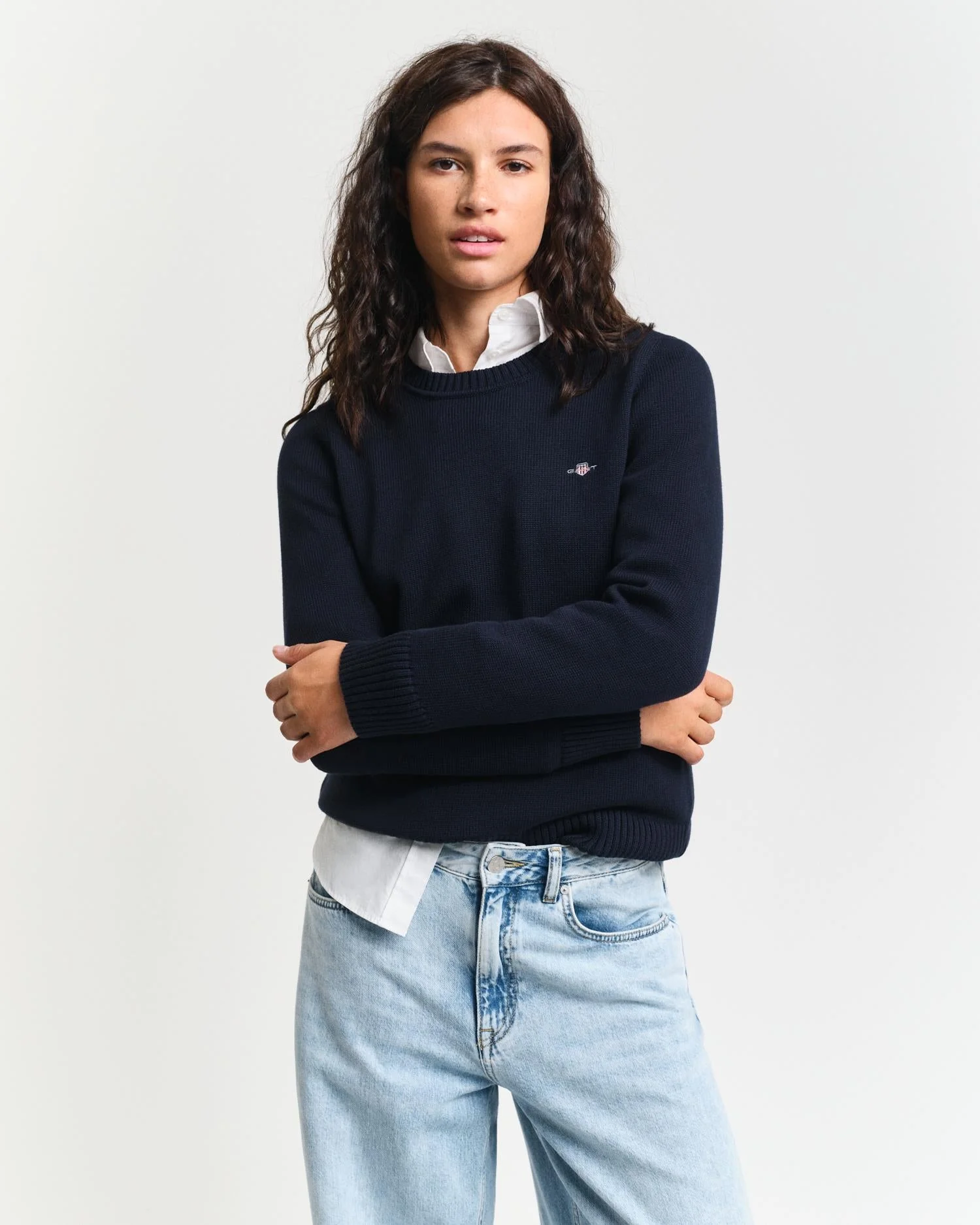 Classic Cotton Crew Neck Sweater Evening Blue - Image 3