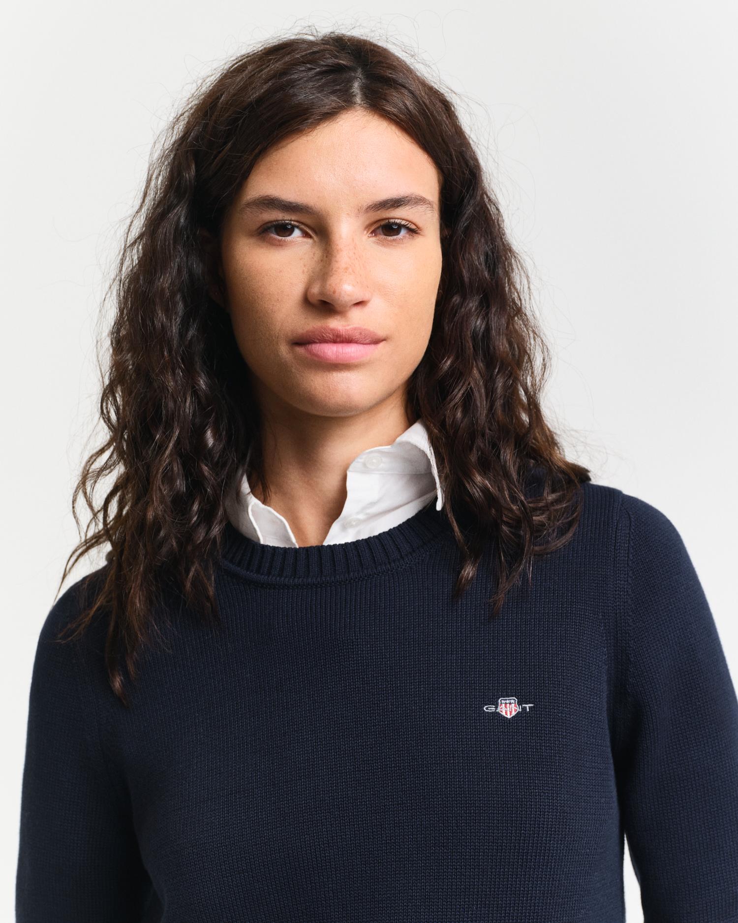 Classic Cotton Crew Neck Sweater Evening Blue - Image 4