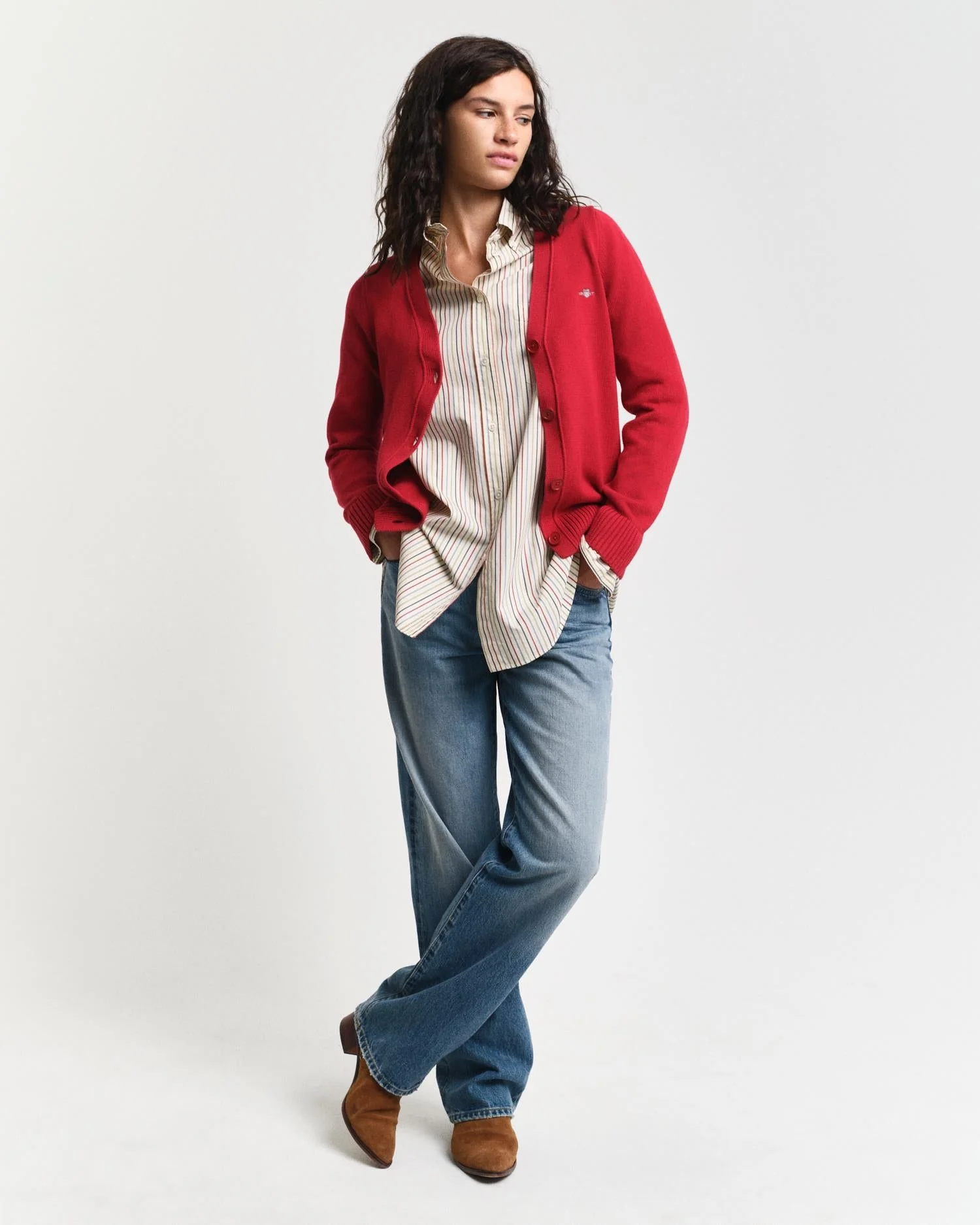 Classic Cotton Cardigan Ruby Red - Image 2