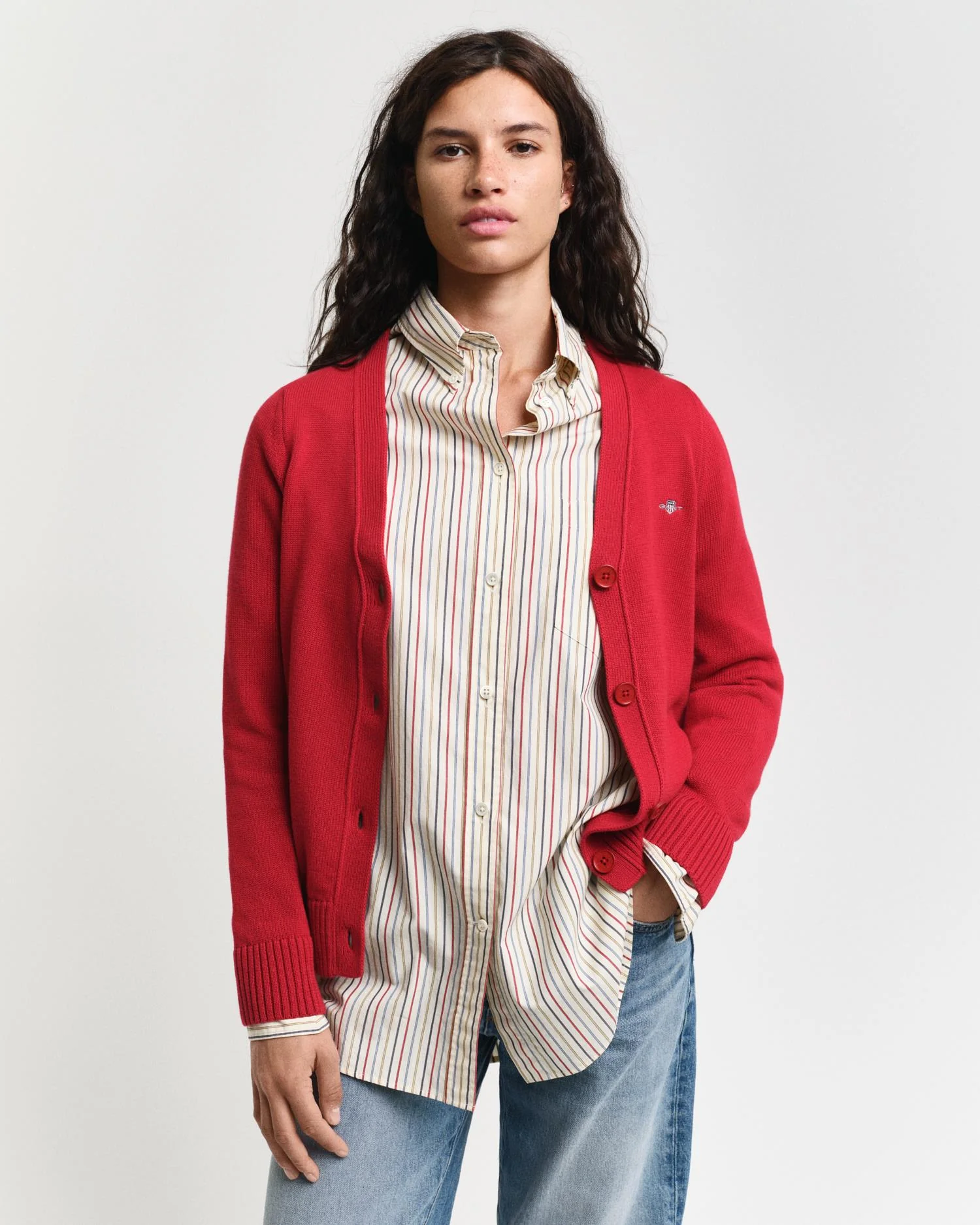 Classic Cotton Cardigan Ruby Red - Image 3